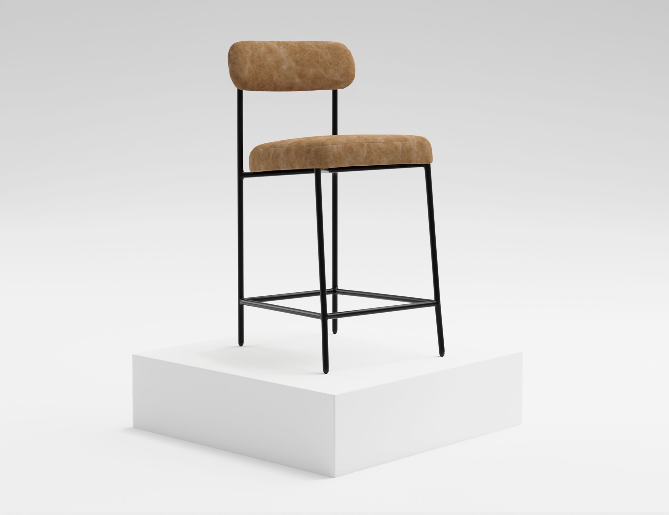 Upholstered Barstools with Wooden Frame & Metal Base - Seating - Bar Stool