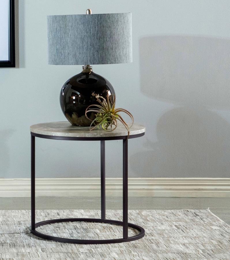Lainey Round Faux Marble Side End Table