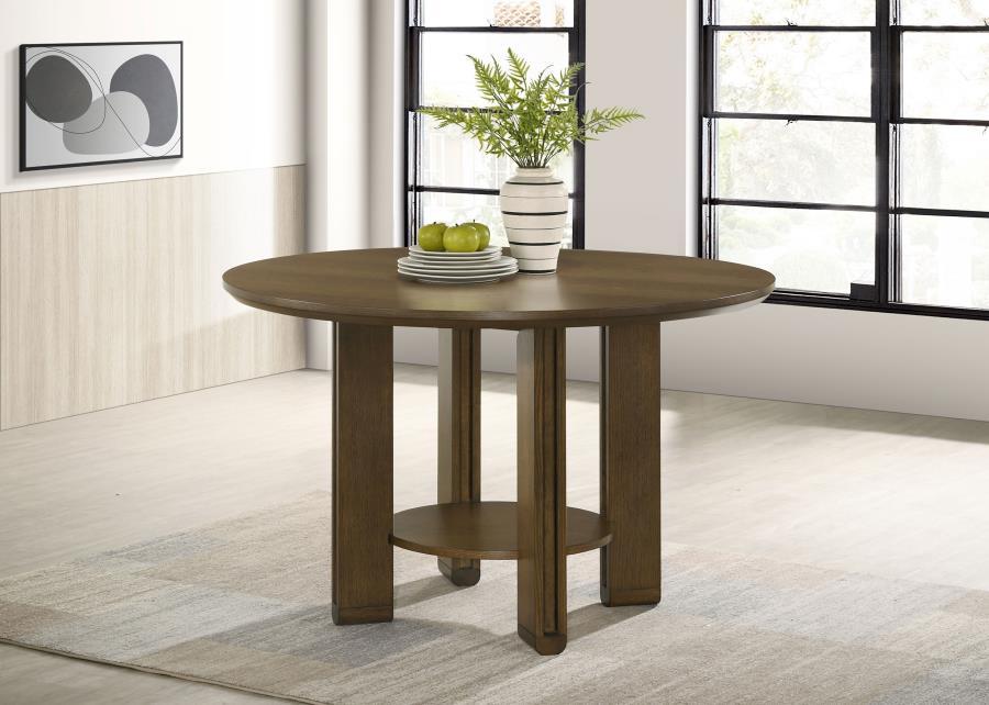 Ottowa Round Wood Dining Table with Lower Shelf