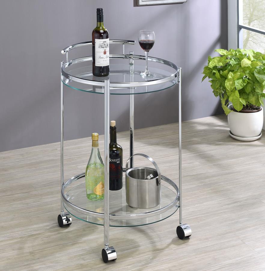 Chrissy Round Glass Shelf Metal Bar Cart