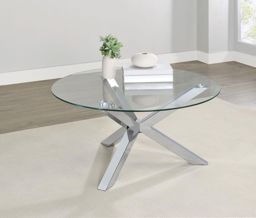 Kenzie Round Tempered Glass Top End Table