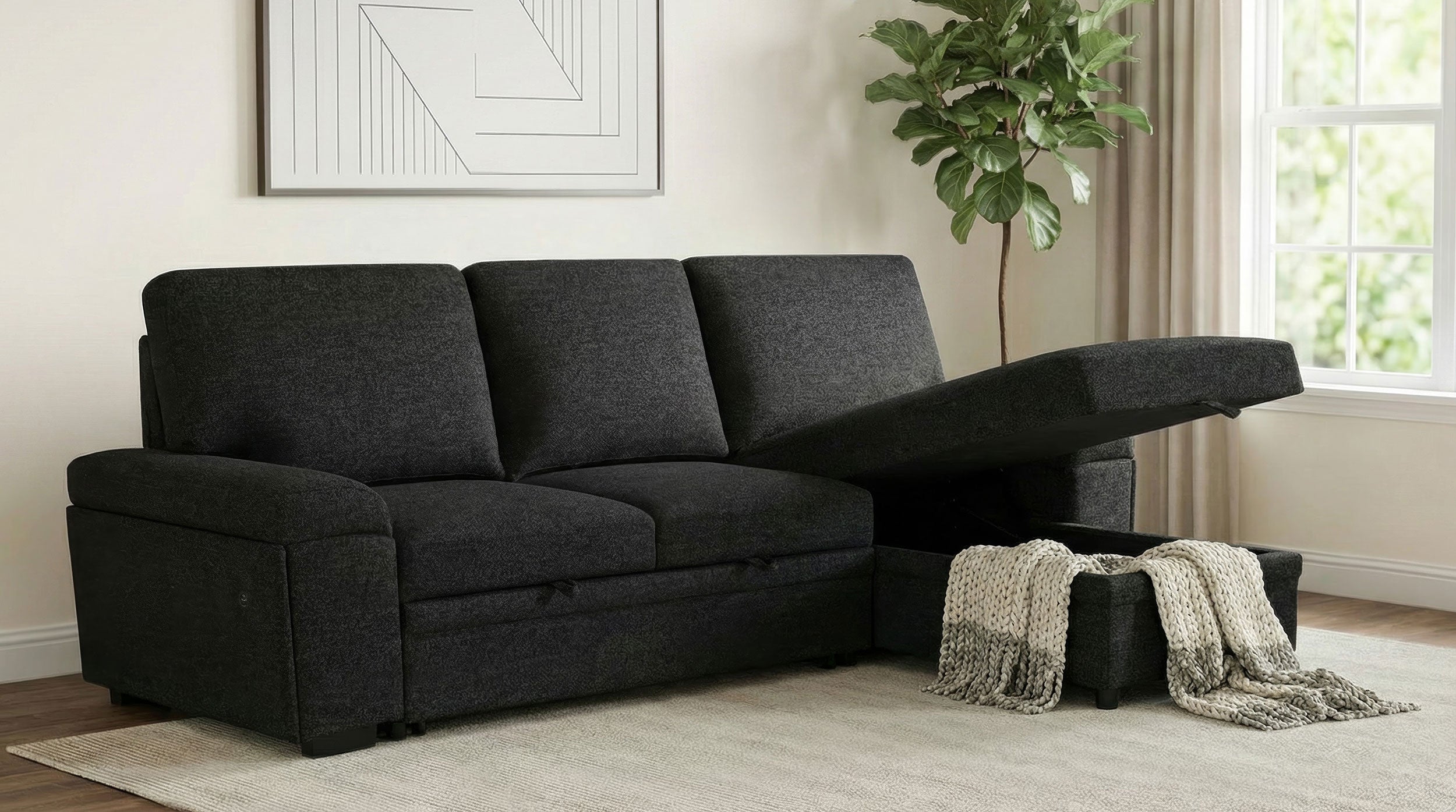 Demko Sleeper Sectional Sofa with Speaker & Storage Chaise