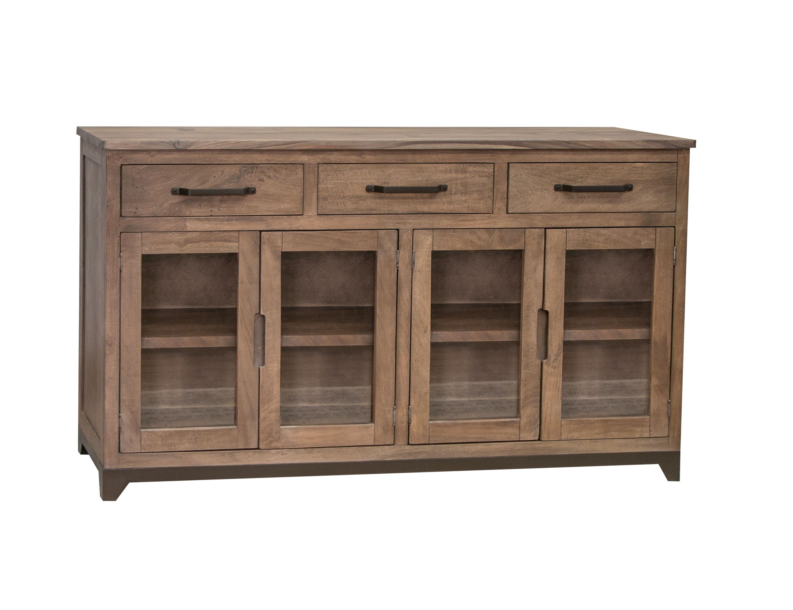 Natural Parota Console – 3 Drawers & 4 Glass Doors