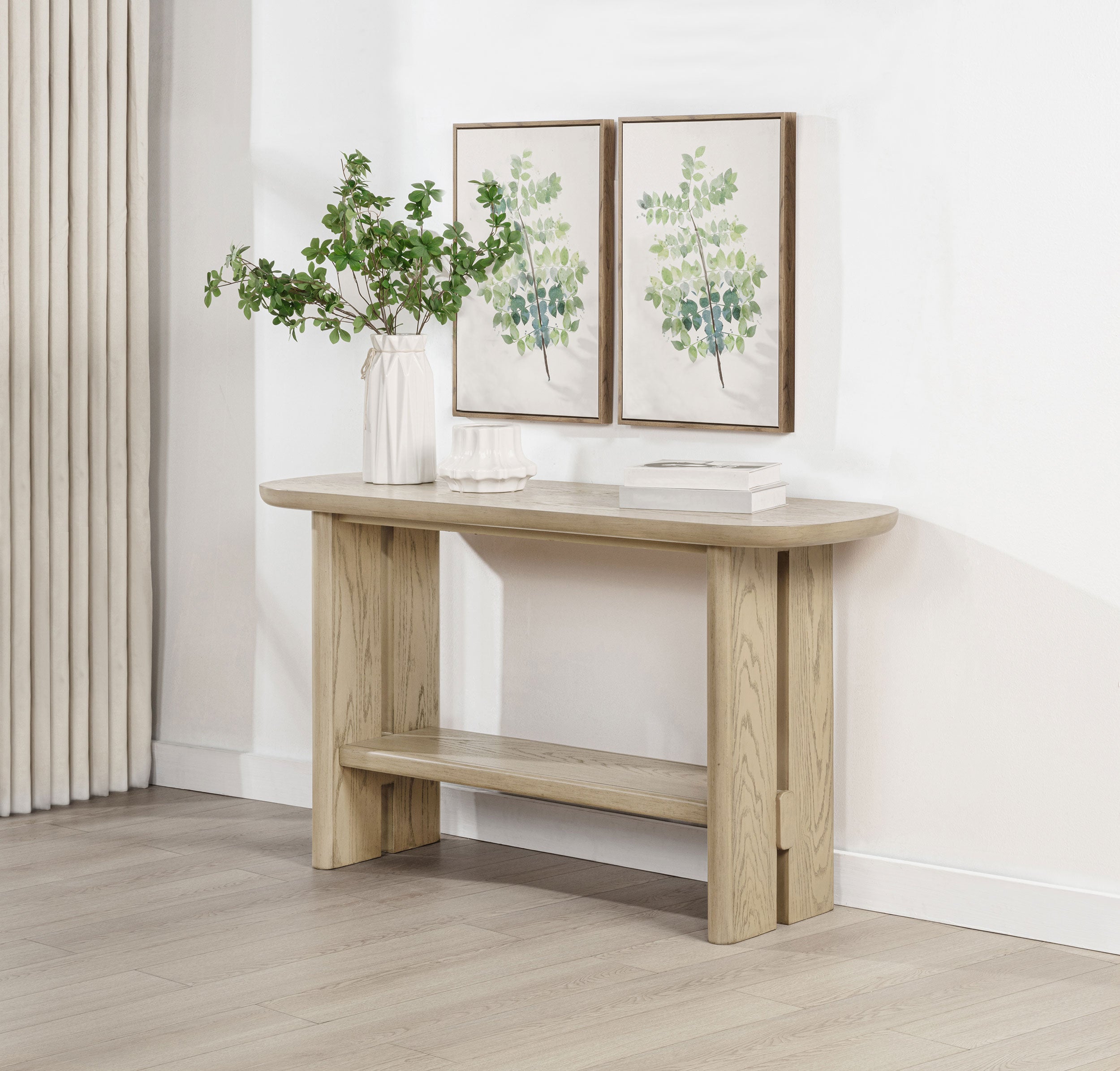 Kailani California Coastal Modern Burnished Black Oak Veneer Sofa Console Table