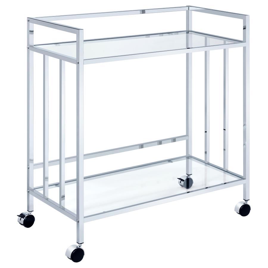 Cara 2-Tier Rectangular Glass Shelf Metal Bar Cart