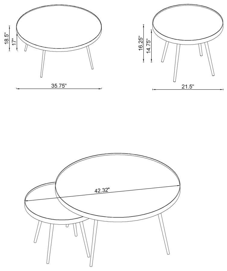 2-Piece Round Mirror Top Nesting Coffee Table Set