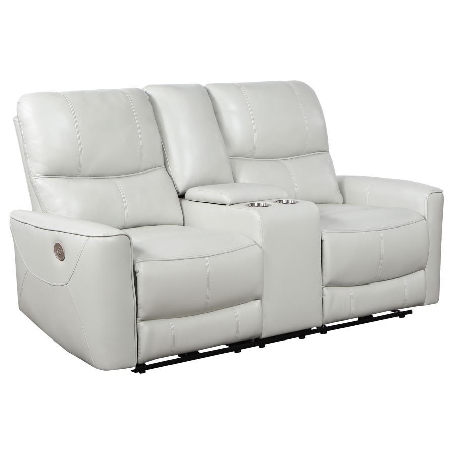 Greenfield Dove Gray Upholstered Power Reclining Loveseat