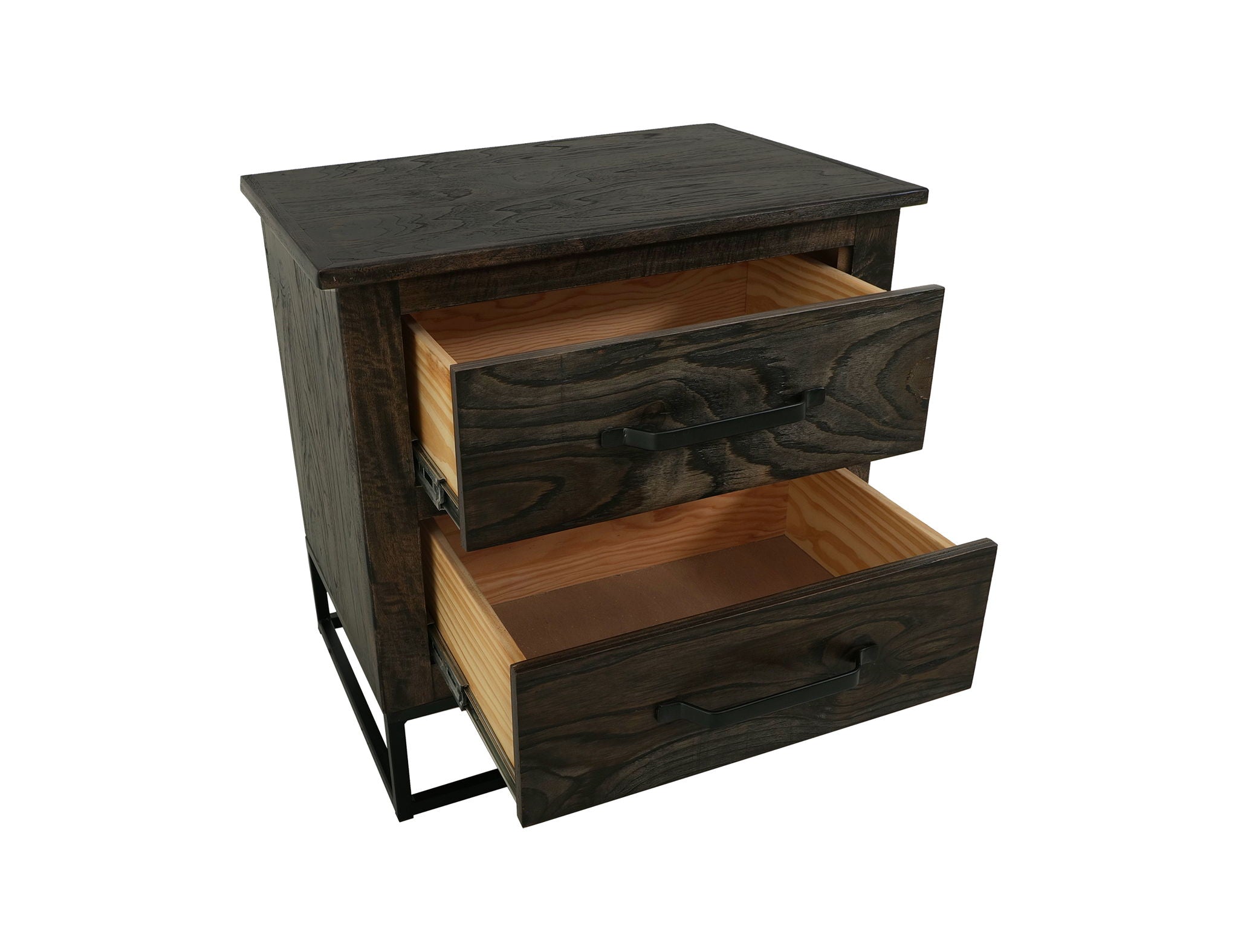 Teak Nightstand Oil Black – 2 Drawer Nightstand