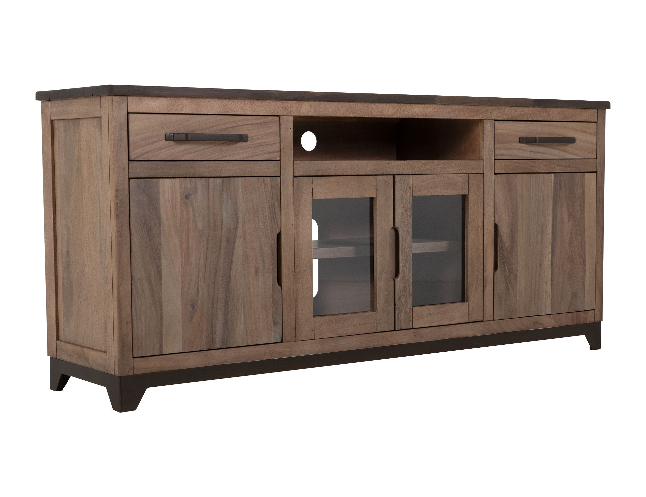 Natural Parota - 2 Drawer, 2 Door, 2 Glass Door TV Stand - Rich Brown