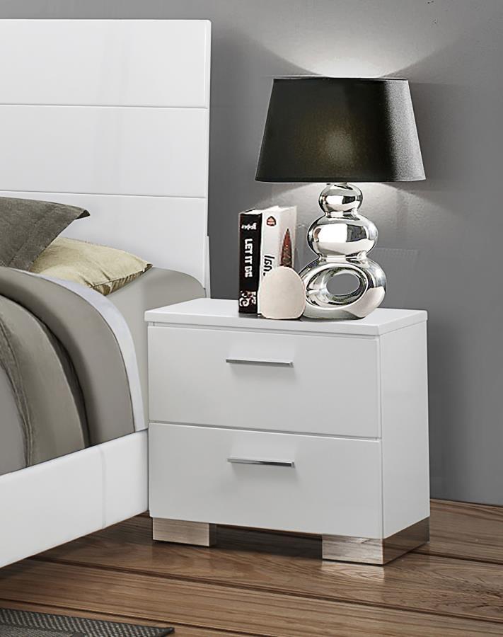 Felicity White High Gloss 2-Drawer Nightstand