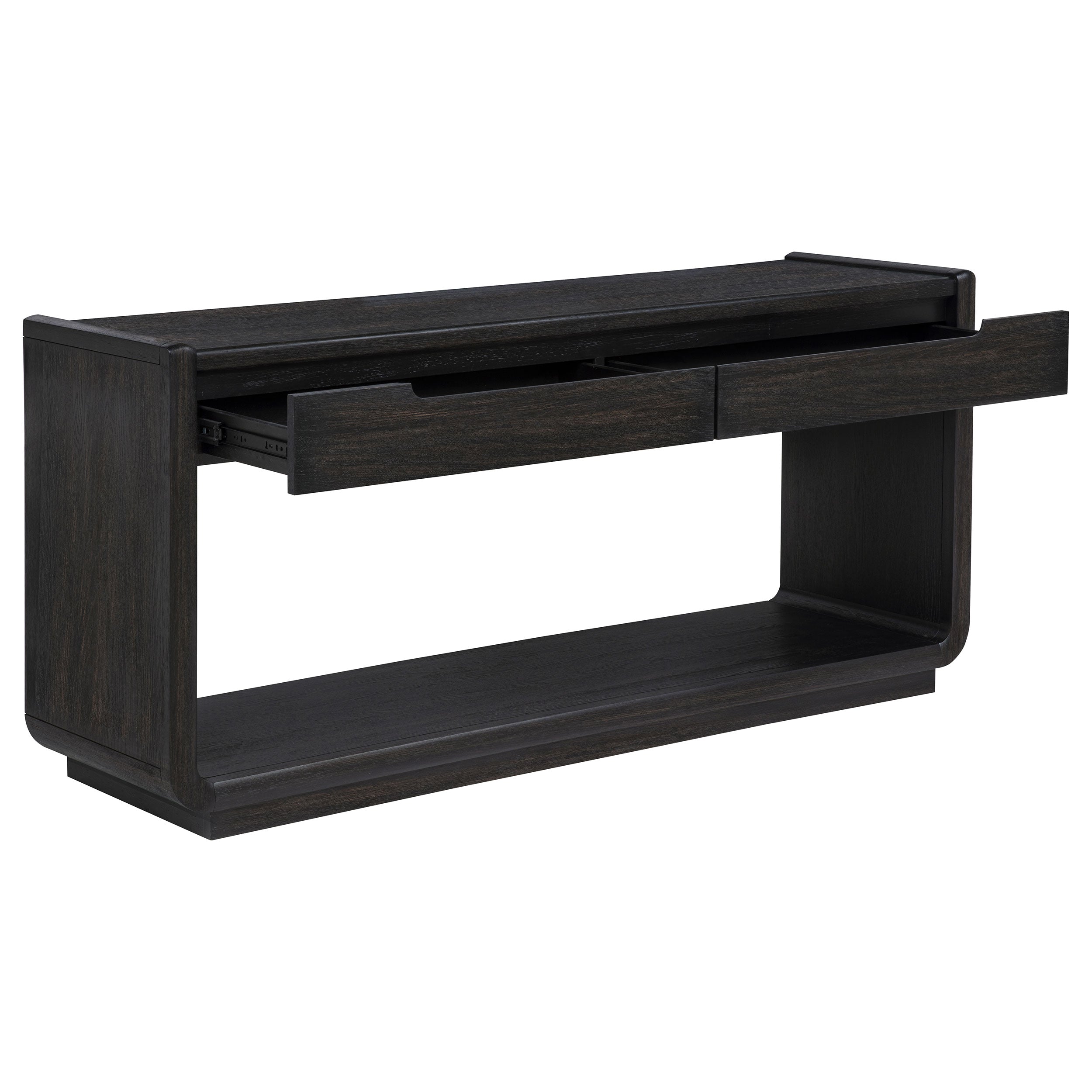 Leandro Modern Two-Drawer Burnished Black Ash Veneer Sofa Console Table