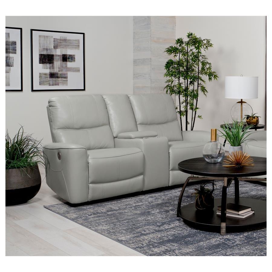 Greenfield Dove Gray Upholstered Power Reclining Loveseat