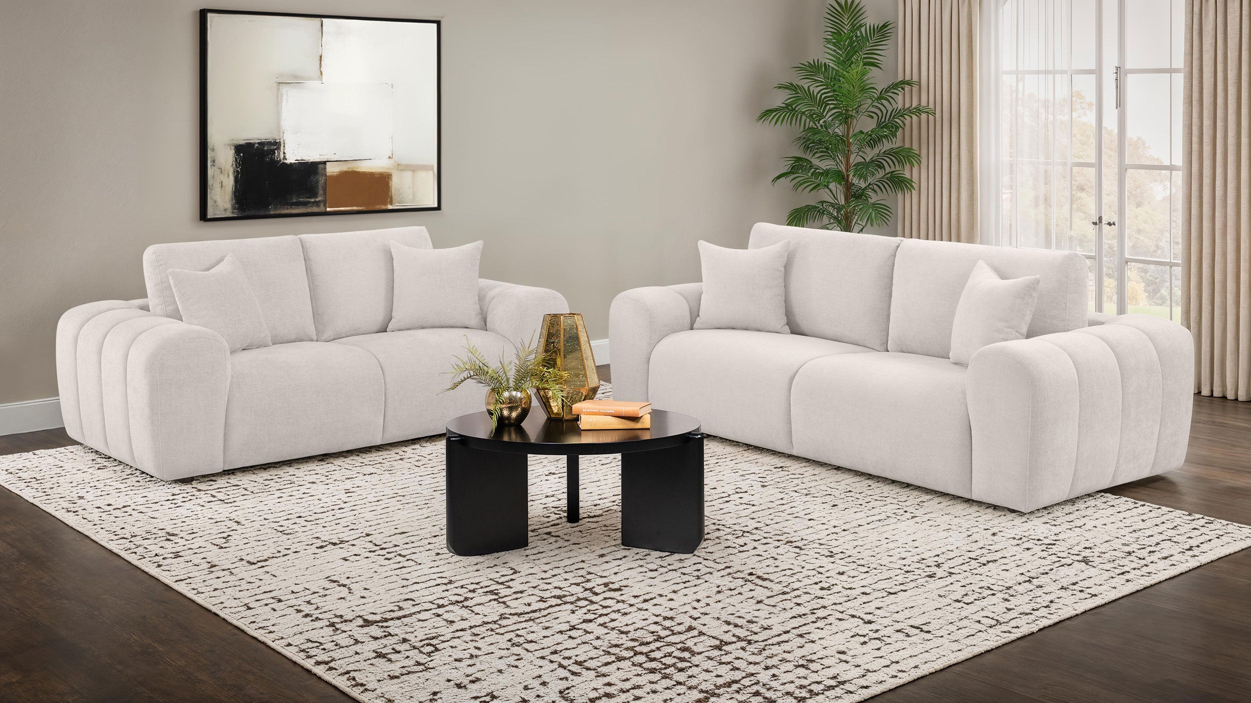 Burnett Contemporary 2-Piece Ivory Chenille Sofa and Loveseat Set