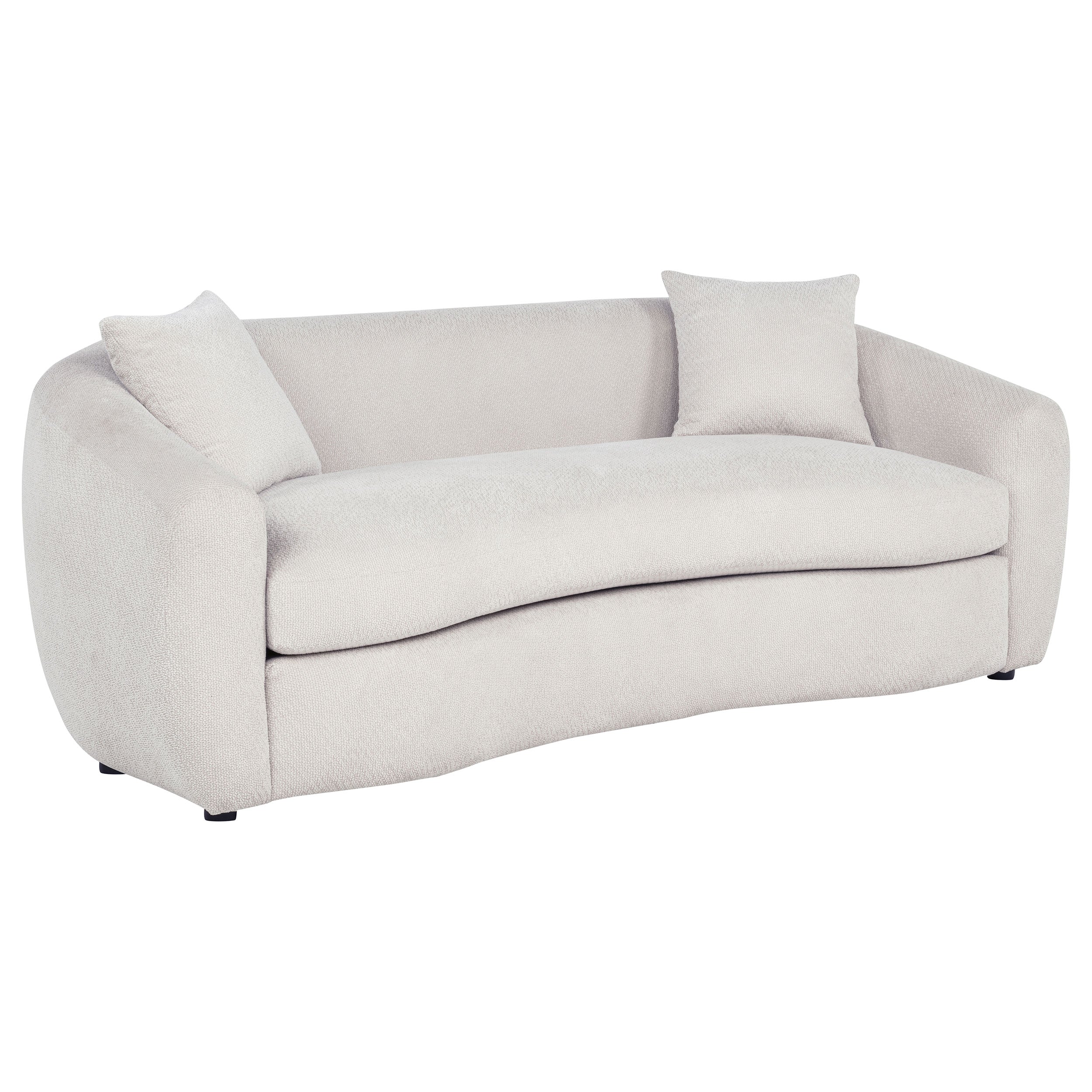 Isabella Contemporary Curved Sand Fabric Sofa with Sloped Arms