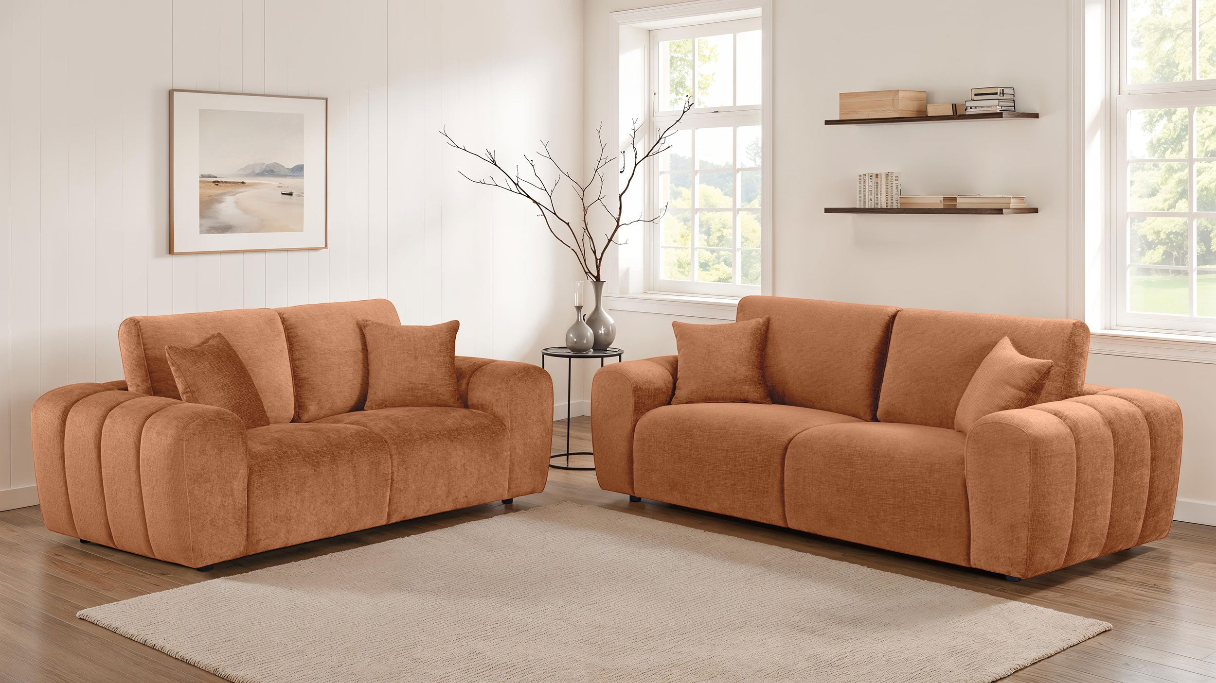 Burnett Contemporary 2-Piece Burnt Orange Chenille Sofa and Loveseat Set
