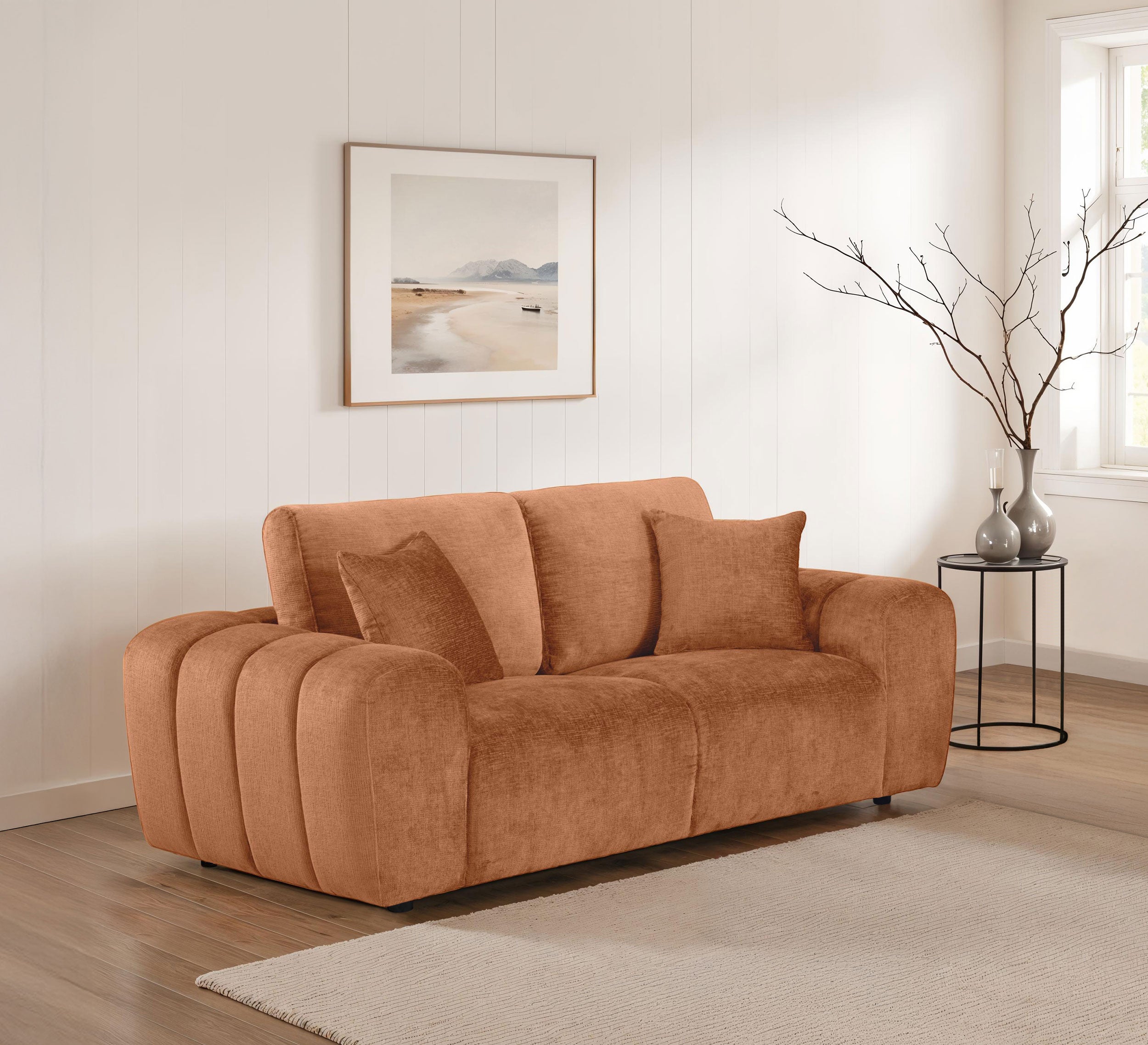 Burnett Contemporary Burnt Orange Chenille Loveseat