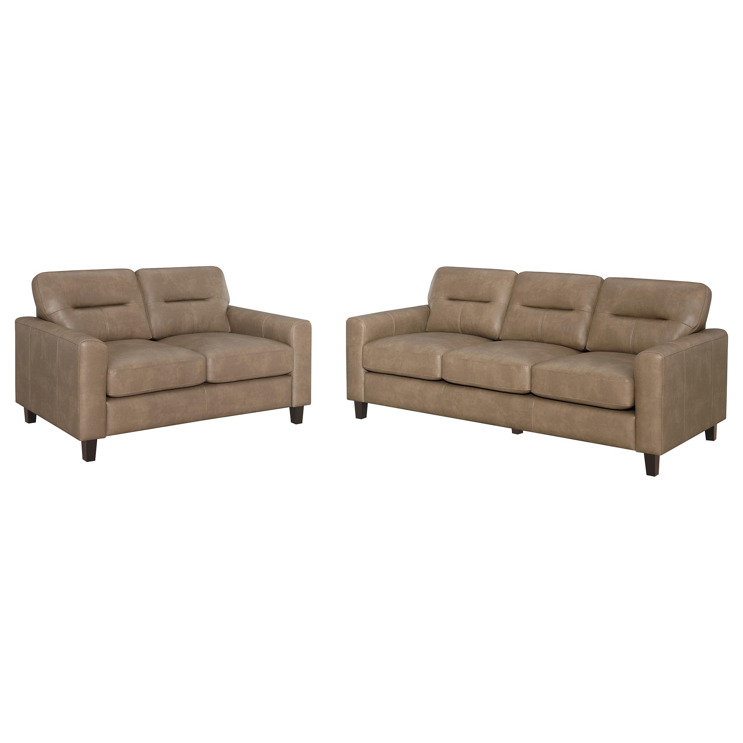 Scotland Transitional 2-Piece Brown Leatherette Sofa and Loveseat Set