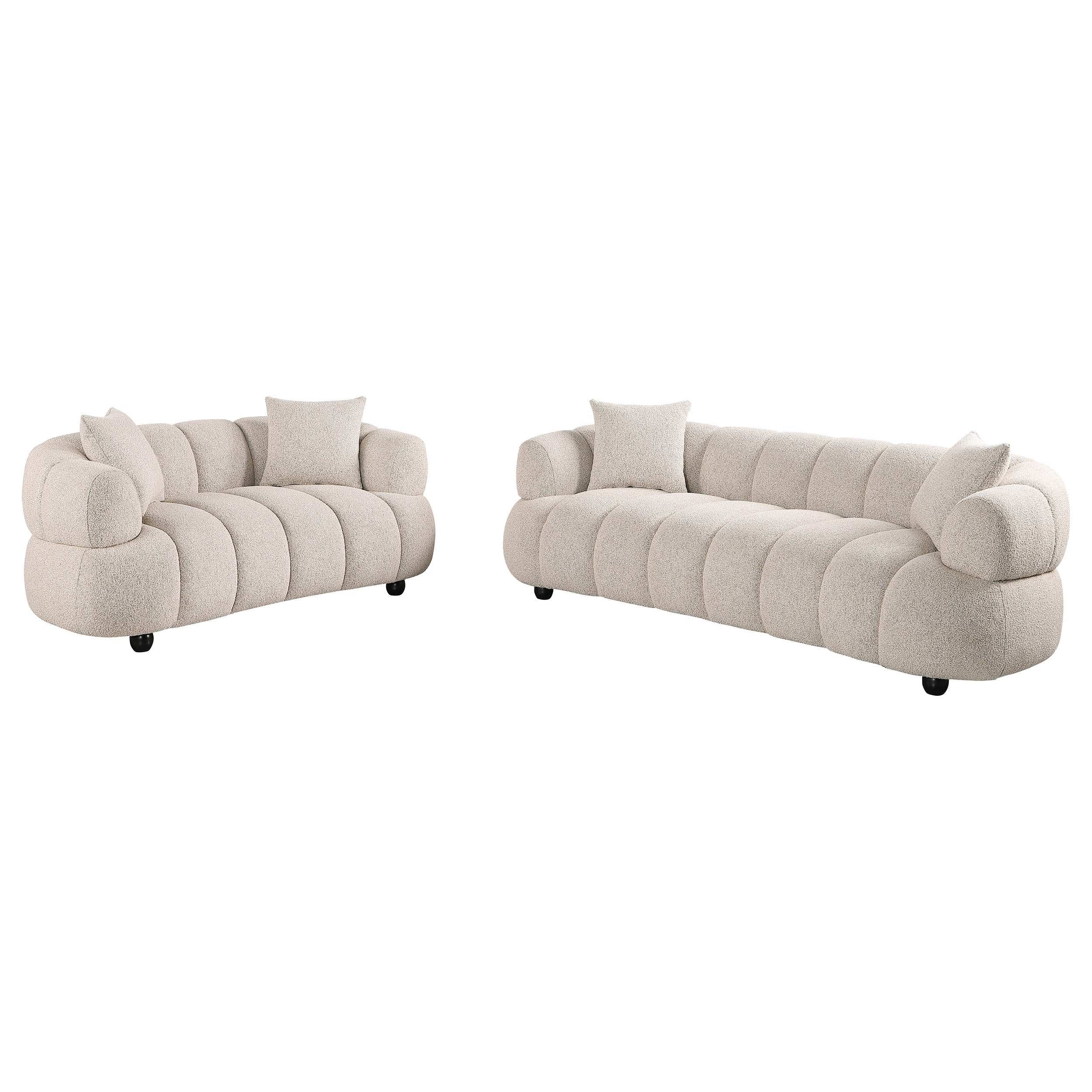 Whitney Contemporary Channel Tufted Woven Fabric Sofa Set Pebble