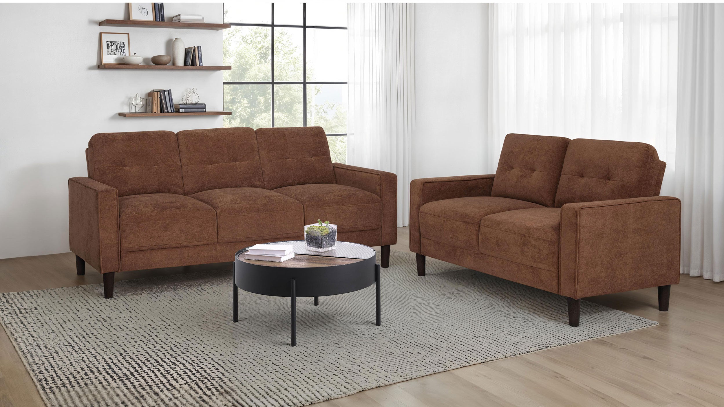 Bowen II Transitional Rust Fabric 2-Piece Sofa and Loveseat Set