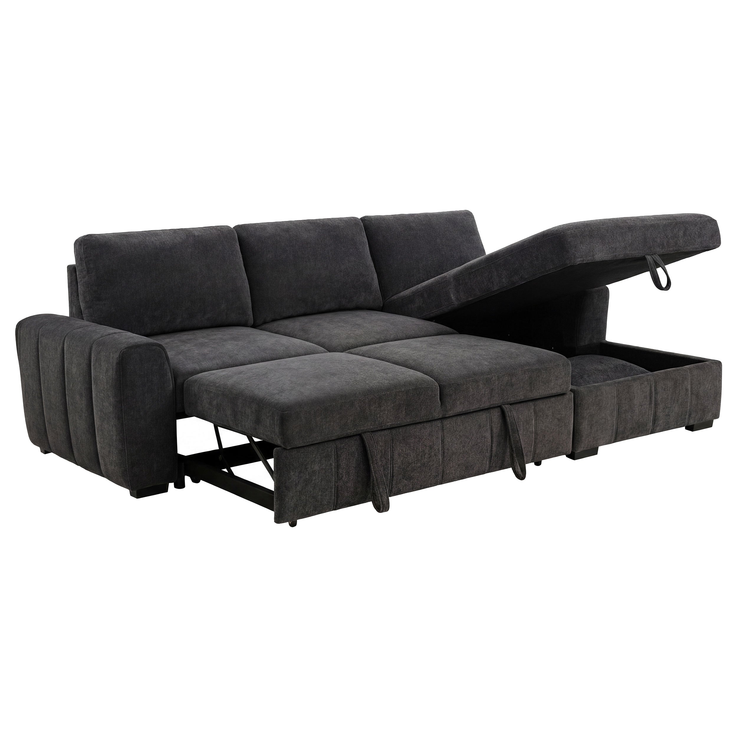 Pastrana Upholstered Sleeper Sectional Sofa – Charcoal Gray, RAF Chaise