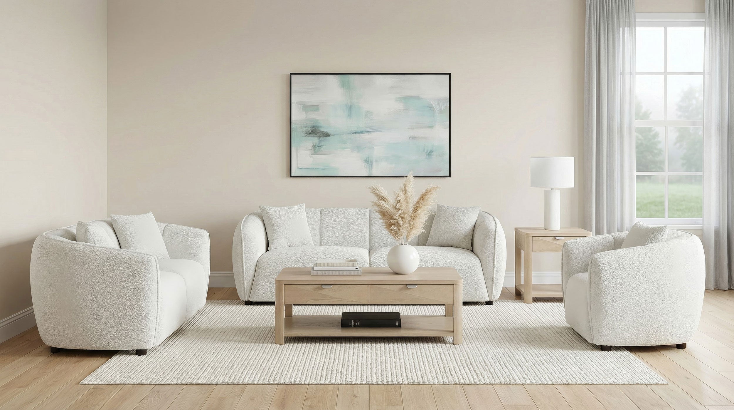 Aleisha Sand Fabric 3-Piece Upholstered Sofa Set