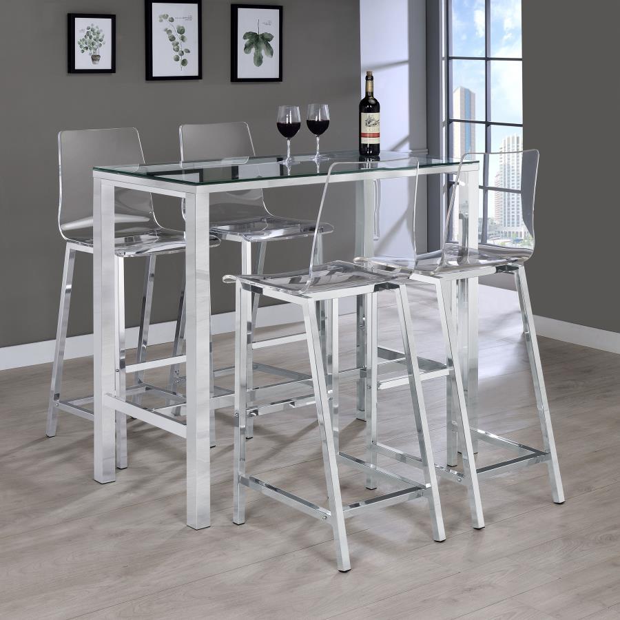 Tolbert - 5-Piece Bar Set with Clear Acrylic Chairs
