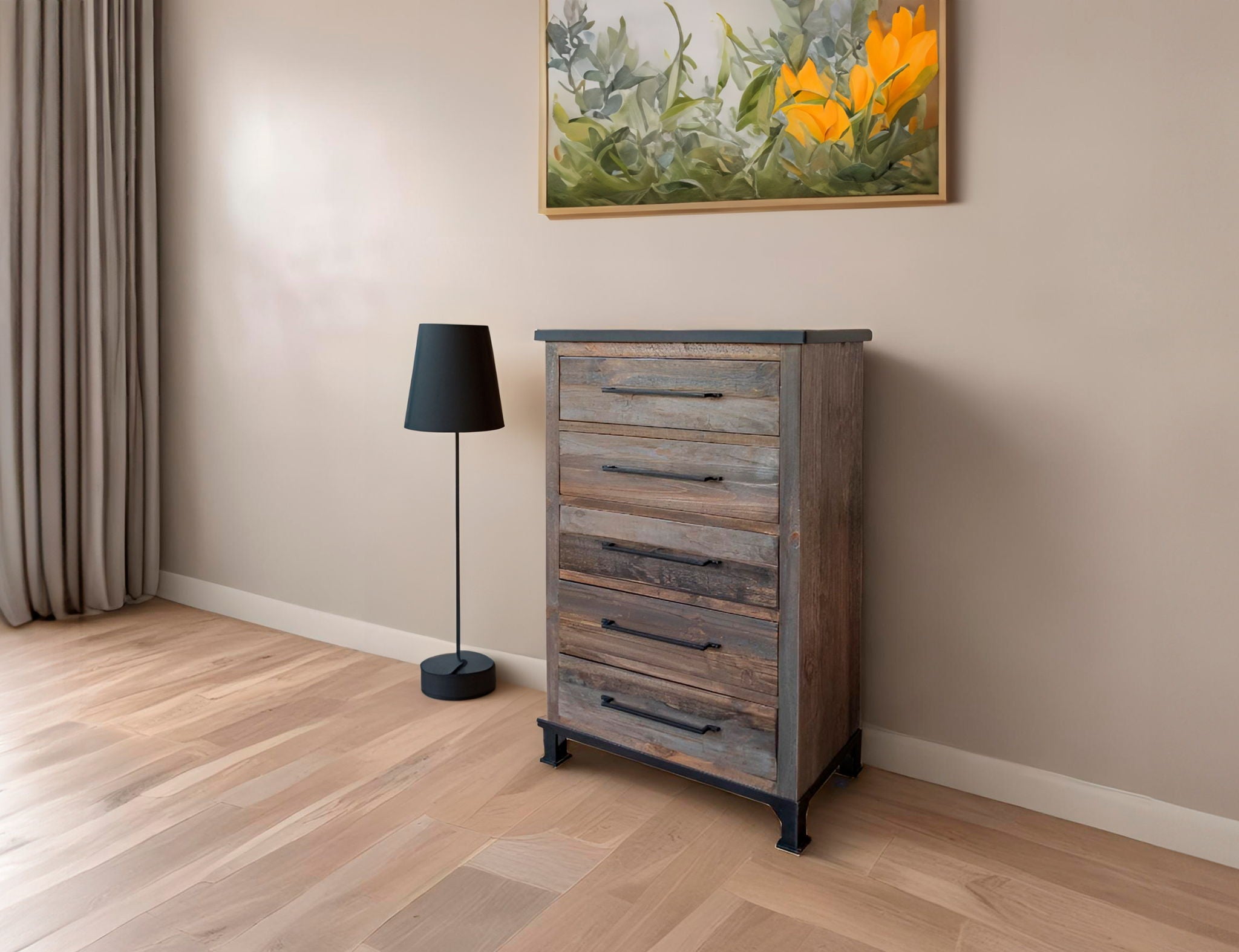 Antique - 5 Drarwer Chest - Gray / Brown