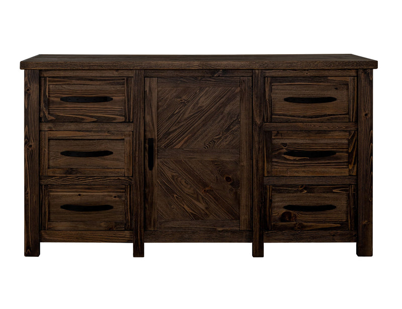 Dutton Dresser – 6 Drawer & 1 Door Brown Mixed Wood