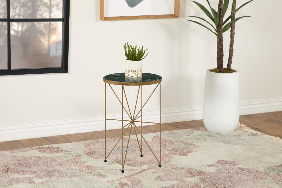 Eliska - Round Green Marble Top Accent Side Table