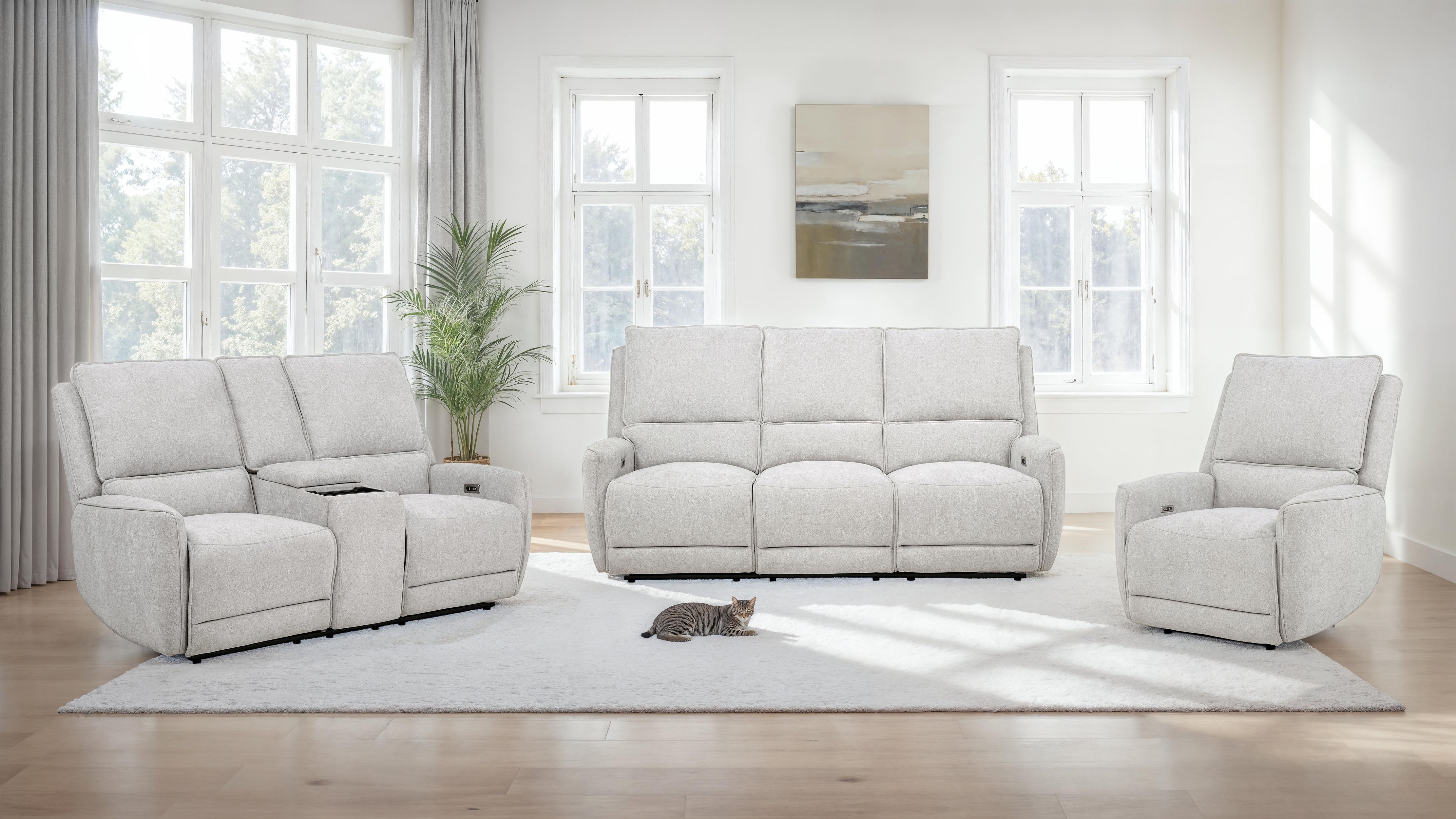 Sylmar Transitional 3-Piece Power Reclining Sofa Set in Dove Grey Chenille