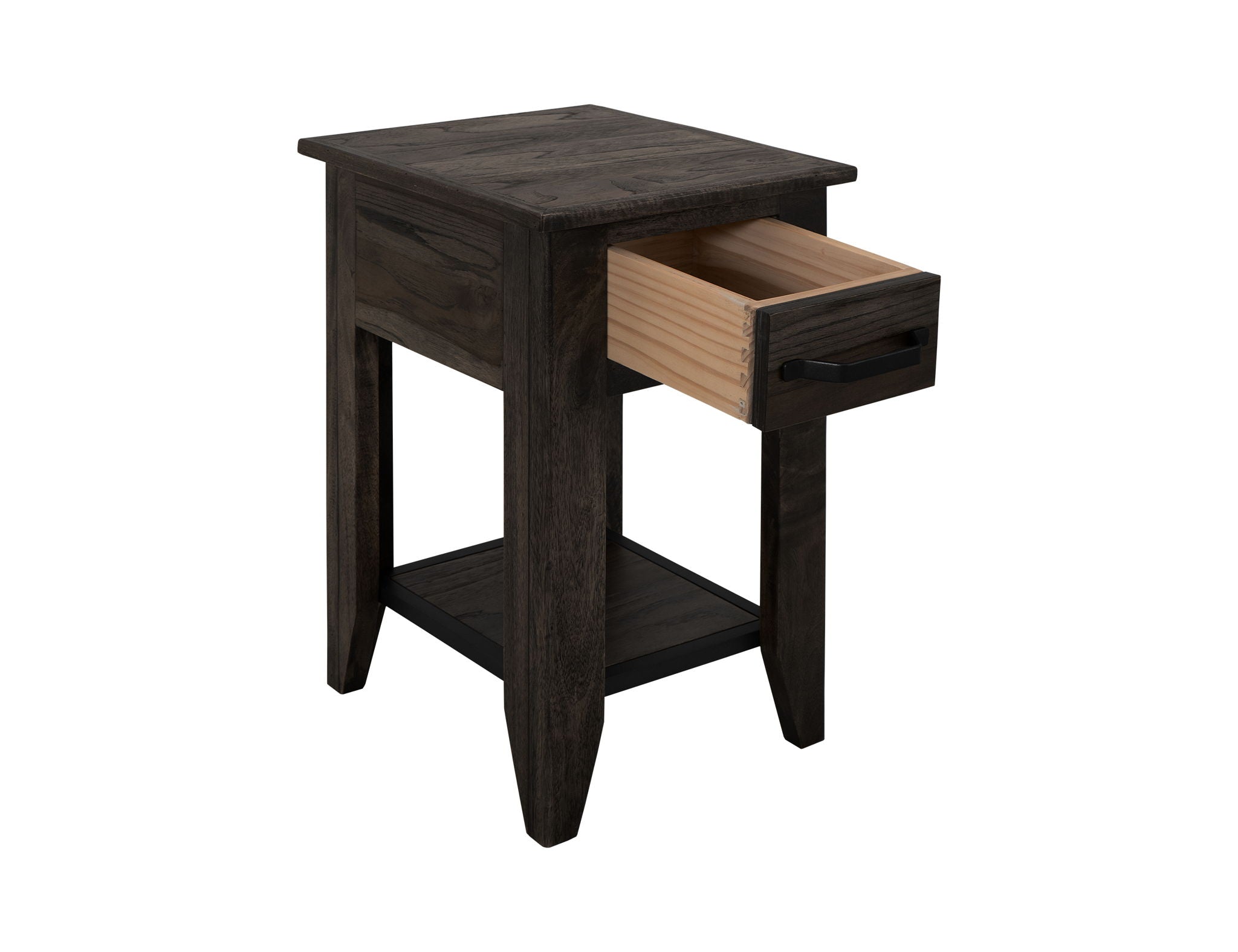 Teak Chairside Table Oil Black – 1 Drawer