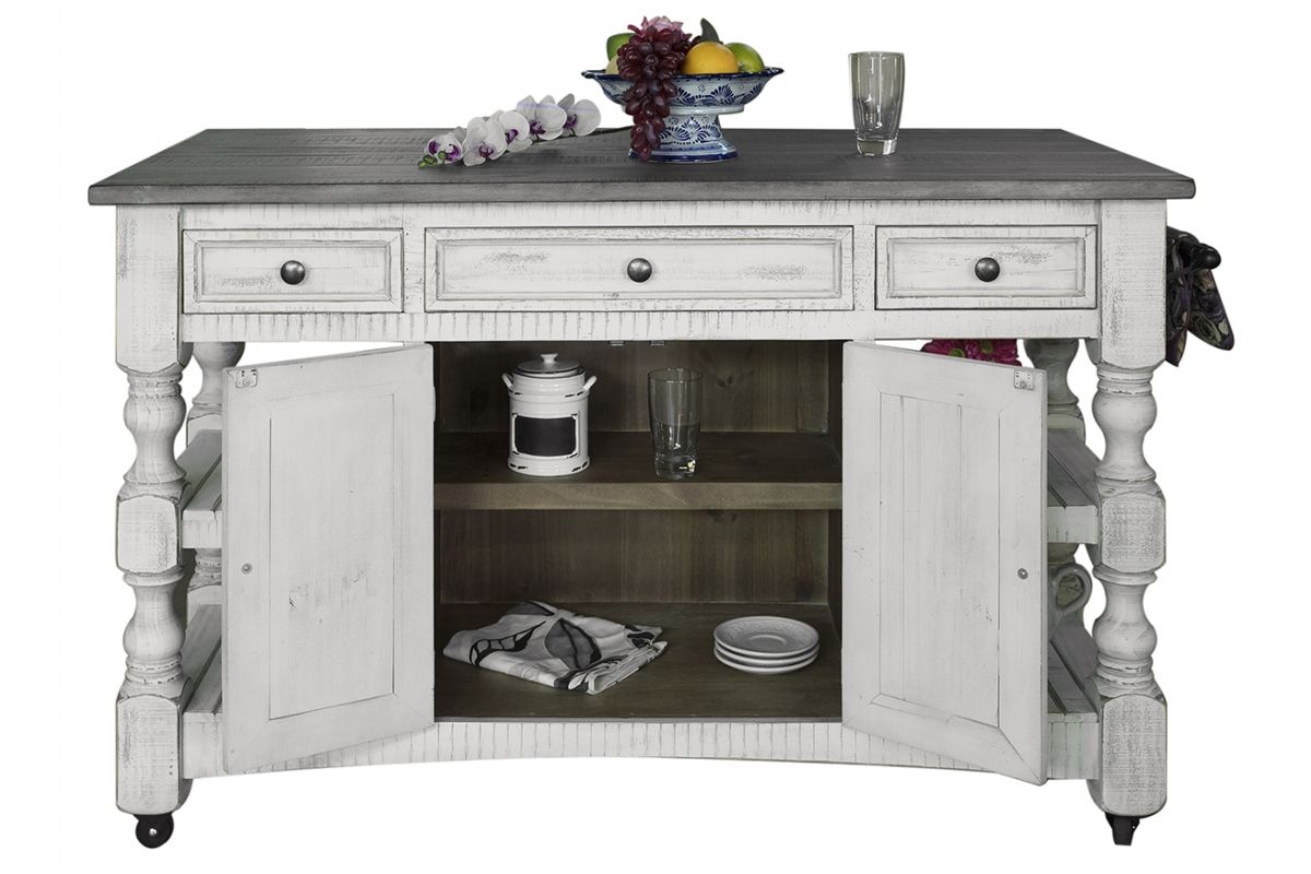 Stone - Kitchen Island With 3 Drawer / 2 Doors / 4 Shelves And Casters