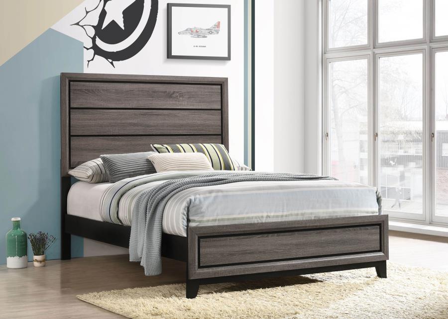 Watson Wood Panel Bed in Gray Oak