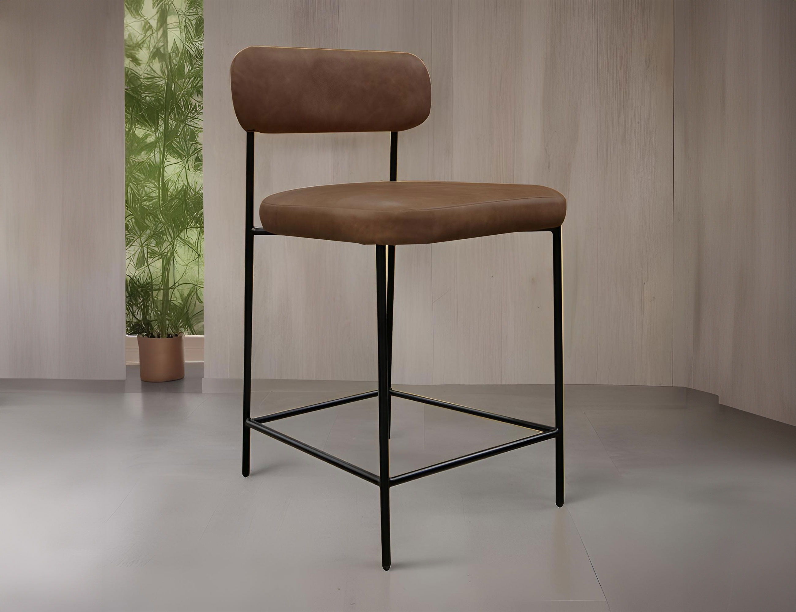 Upholstered Barstools with Wooden Frame & Metal Base - Seating - Bar Stool