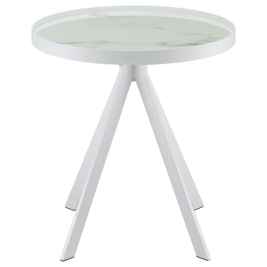 Briggs Round Marble Printed Glass Top End Side Table