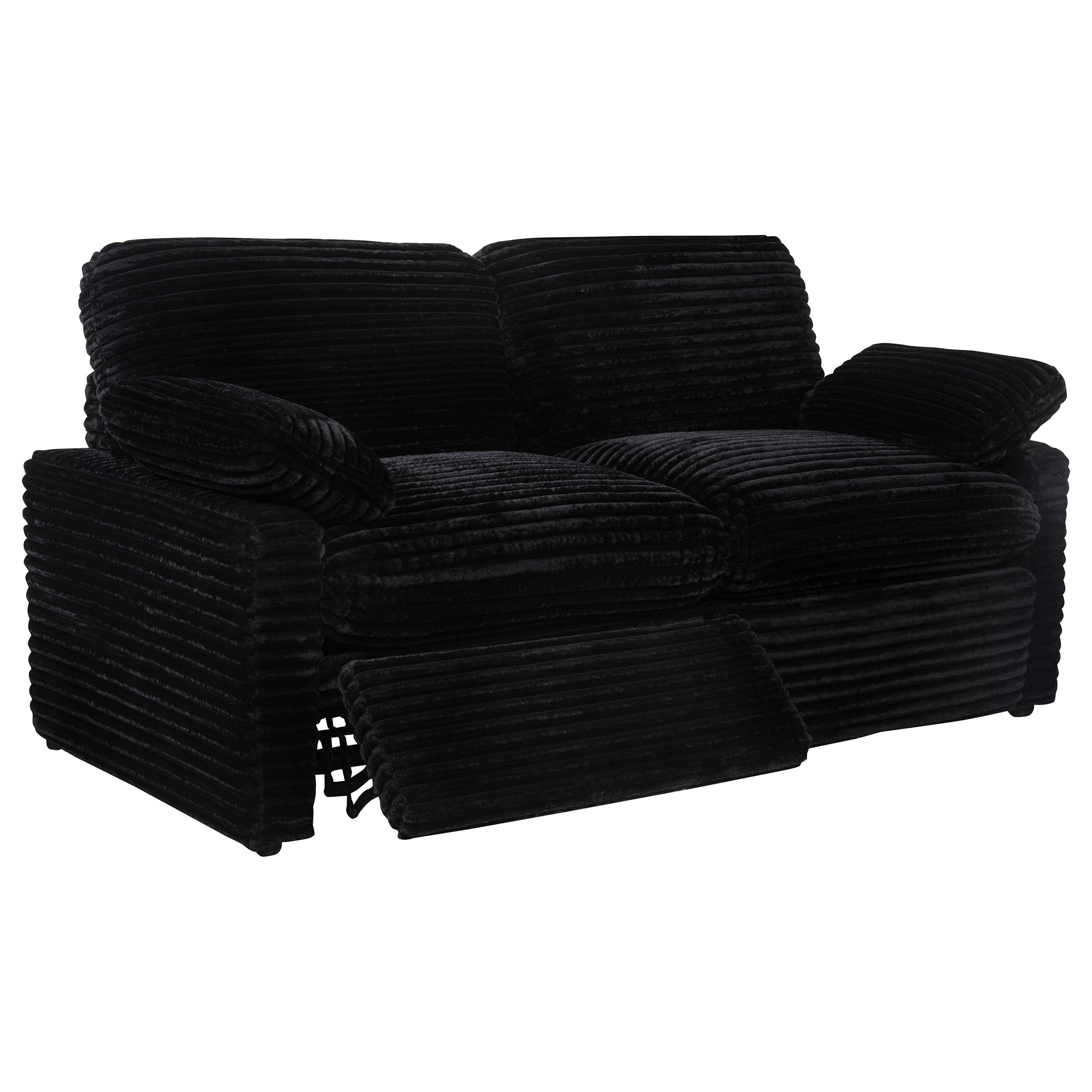 Collins Contemporary Modular Power Reclining Loveseat in Black Corduroy Fabric