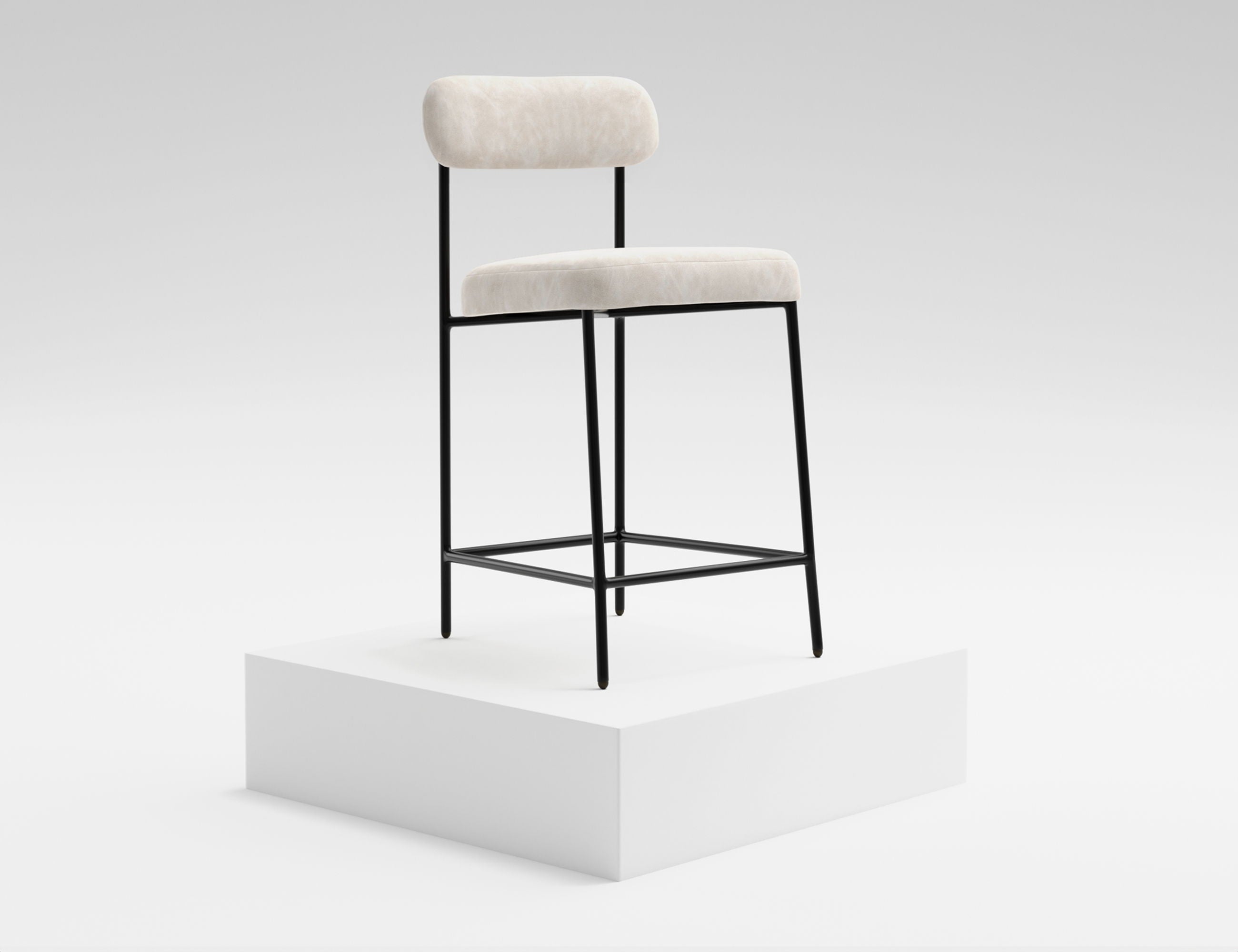 Upholstered Barstools with Wooden Frame & Metal Base - Seating - Bar Stool