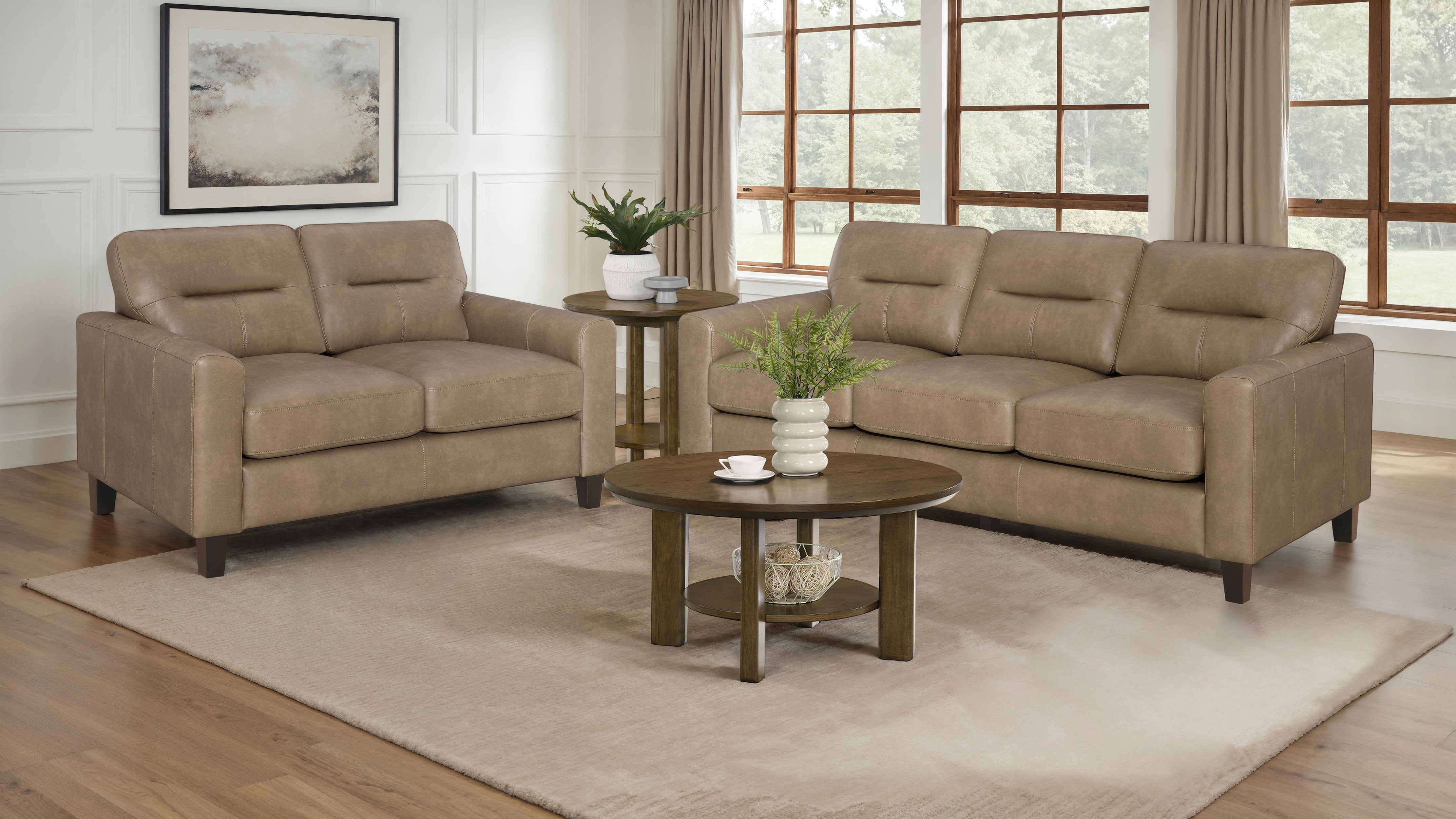 Scotland Transitional 2-Piece Brown Leatherette Sofa and Loveseat Set