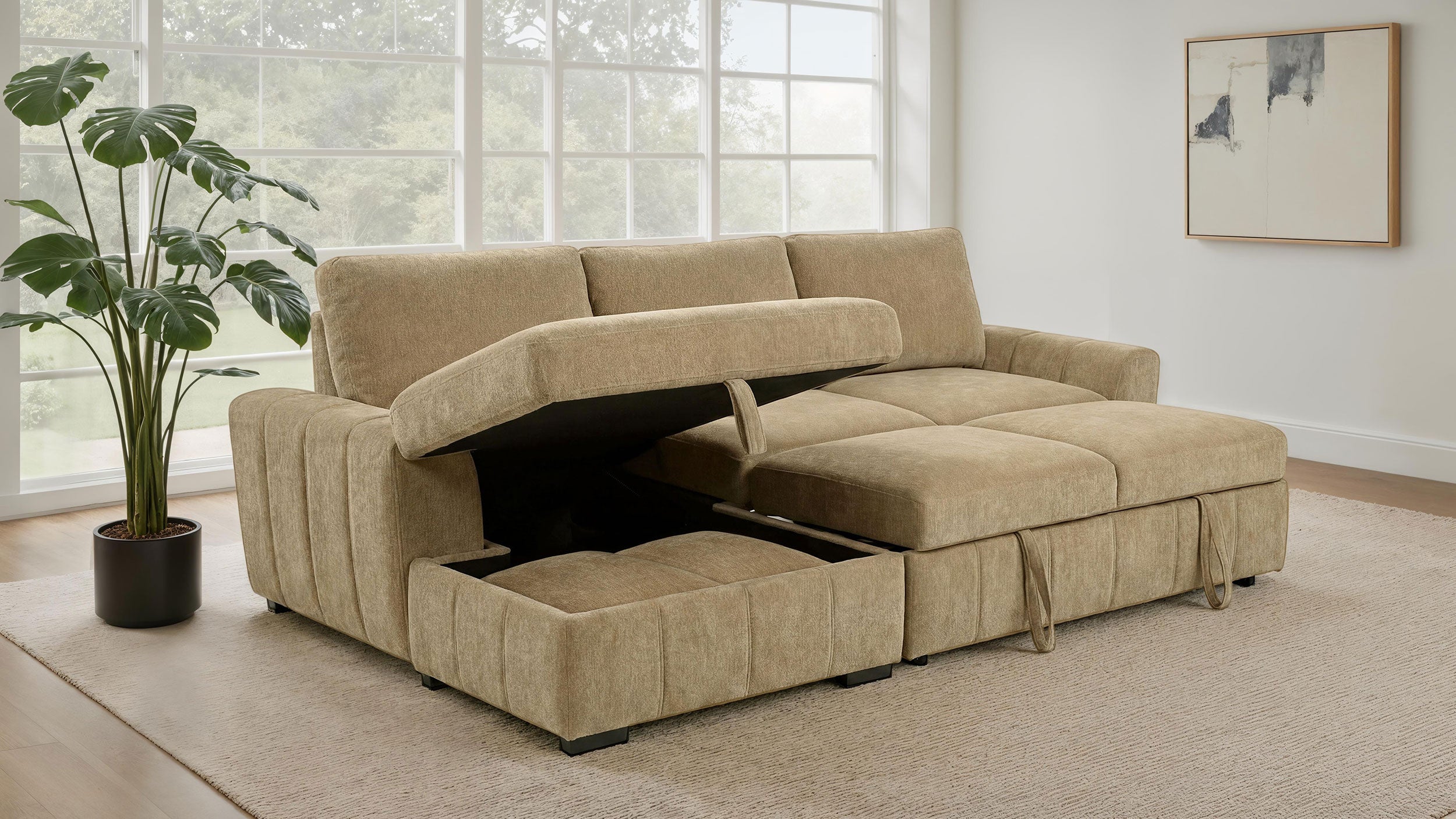 Pastrana Upholstered Sleeper Sectional Sofa Camel