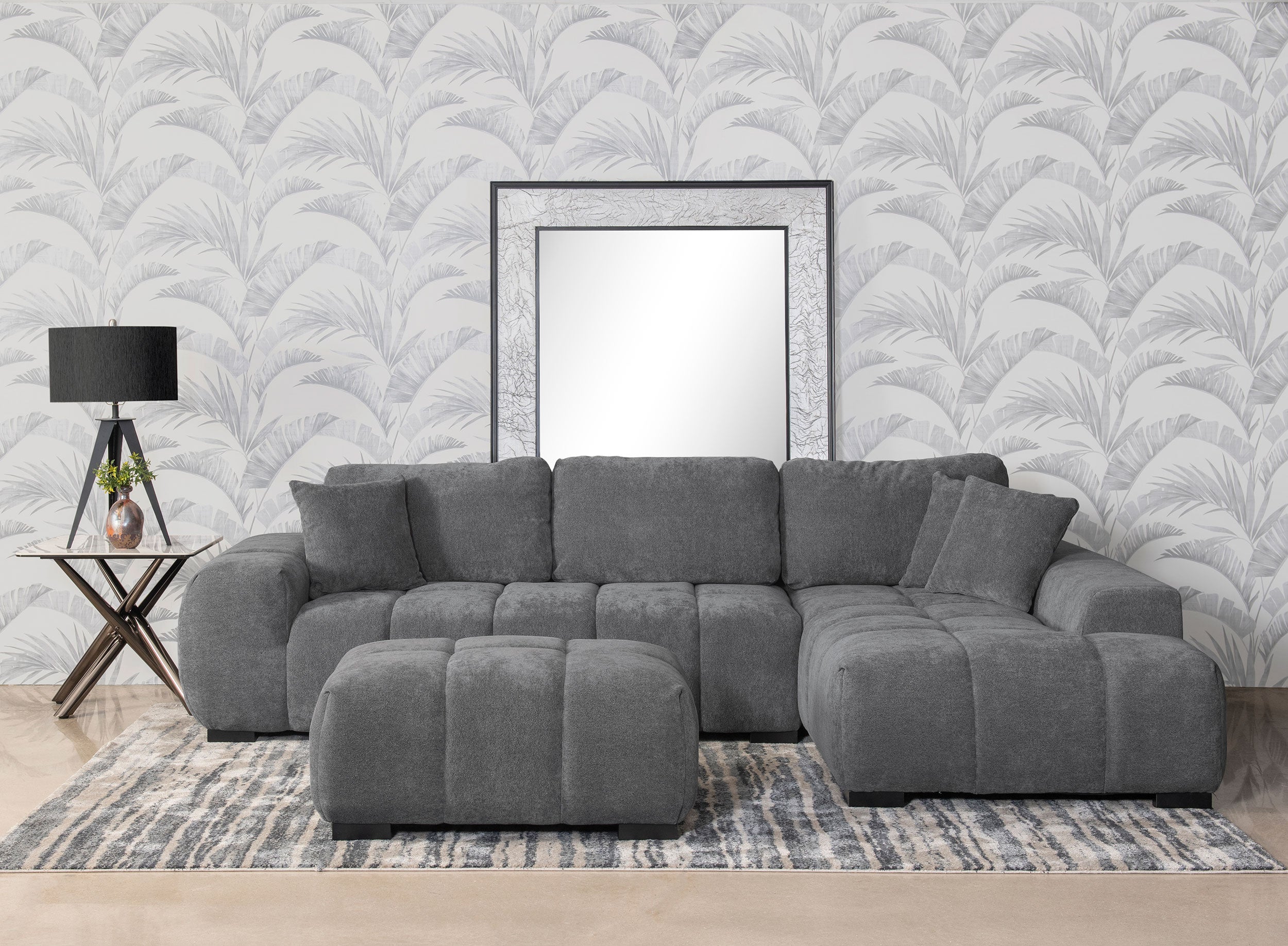 Octavia Mid-Century Inspired Charcoal Grey Tufted Sectional Sofa