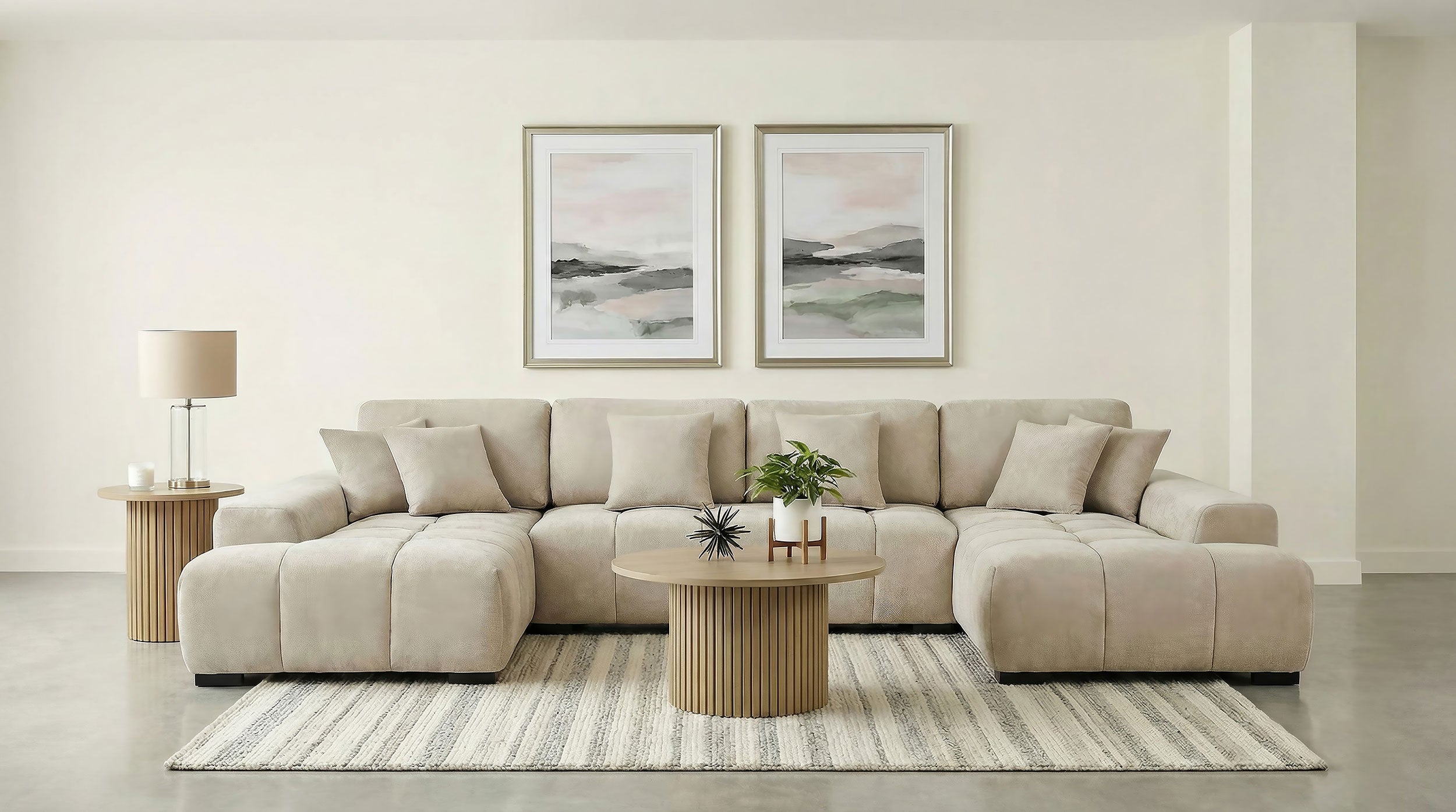 Cannella Upholstered U-Shaped Double Chaise Sectional