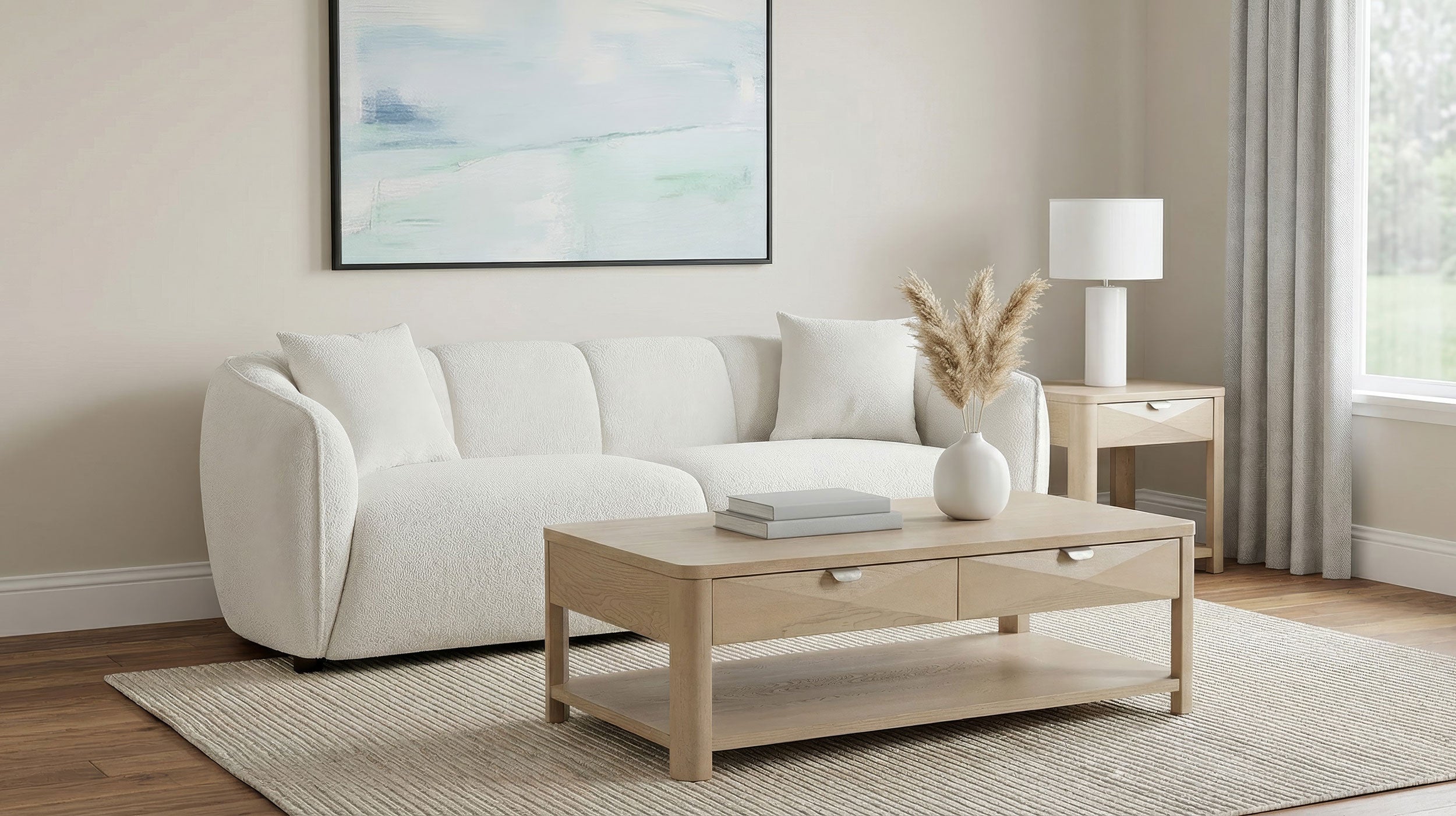 Aleisha Sand Fabric Upholstered Contemporary Sofa