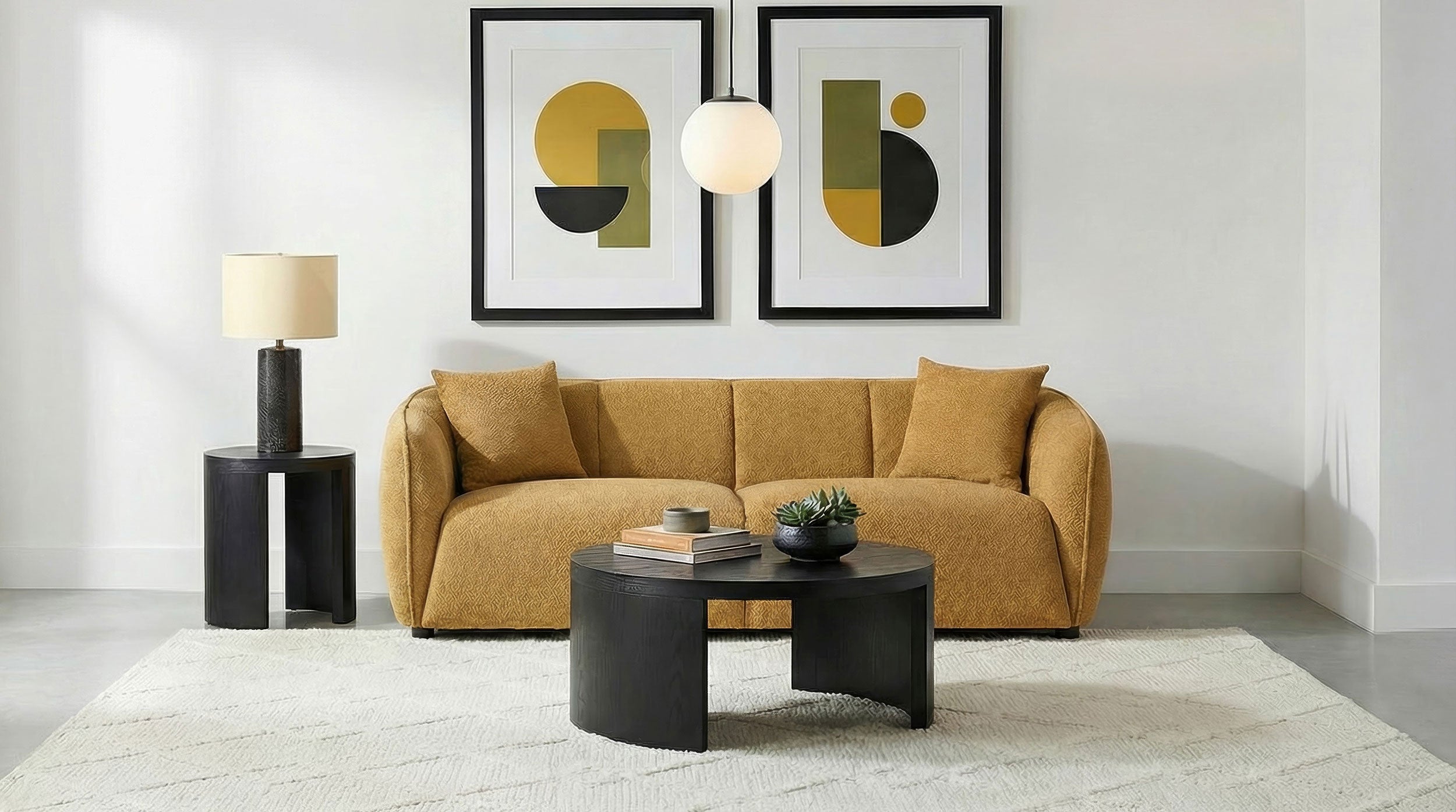 Aleisha Mustard Yellow Fabric Upholstered Contemporary Sofa