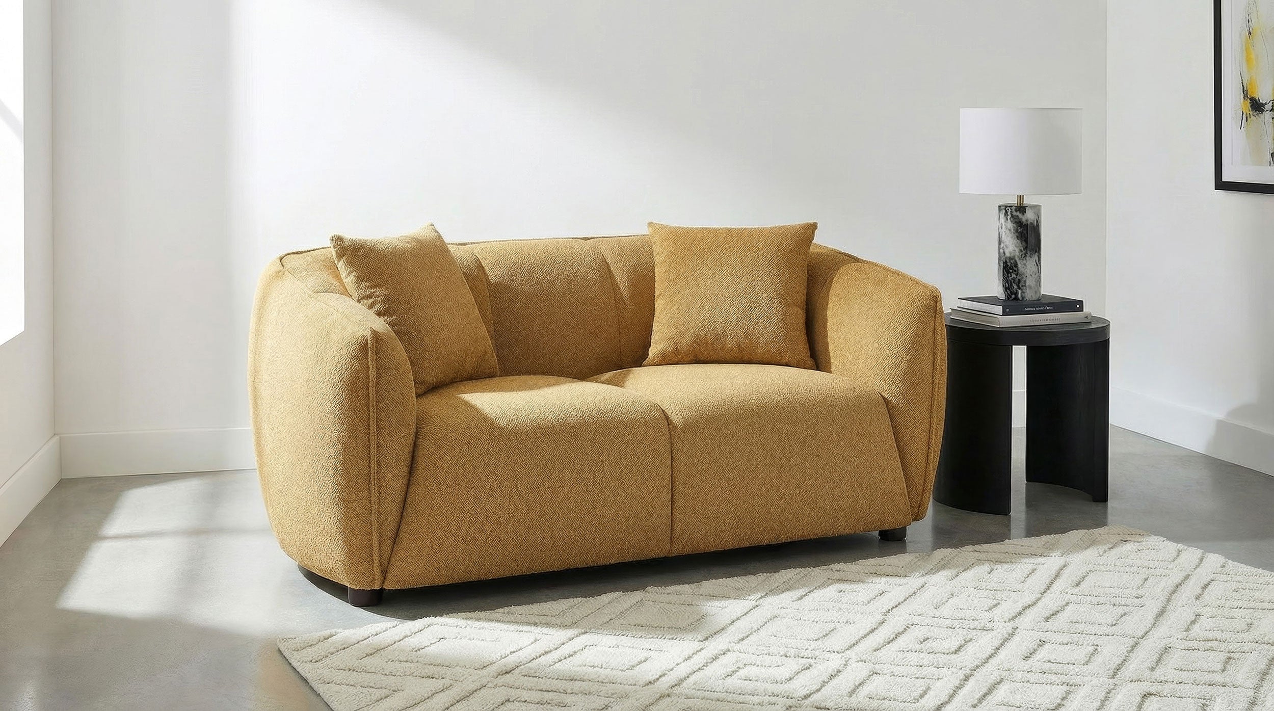 Aleisha Mustard Yellow Fabric Upholstered Loveseat
