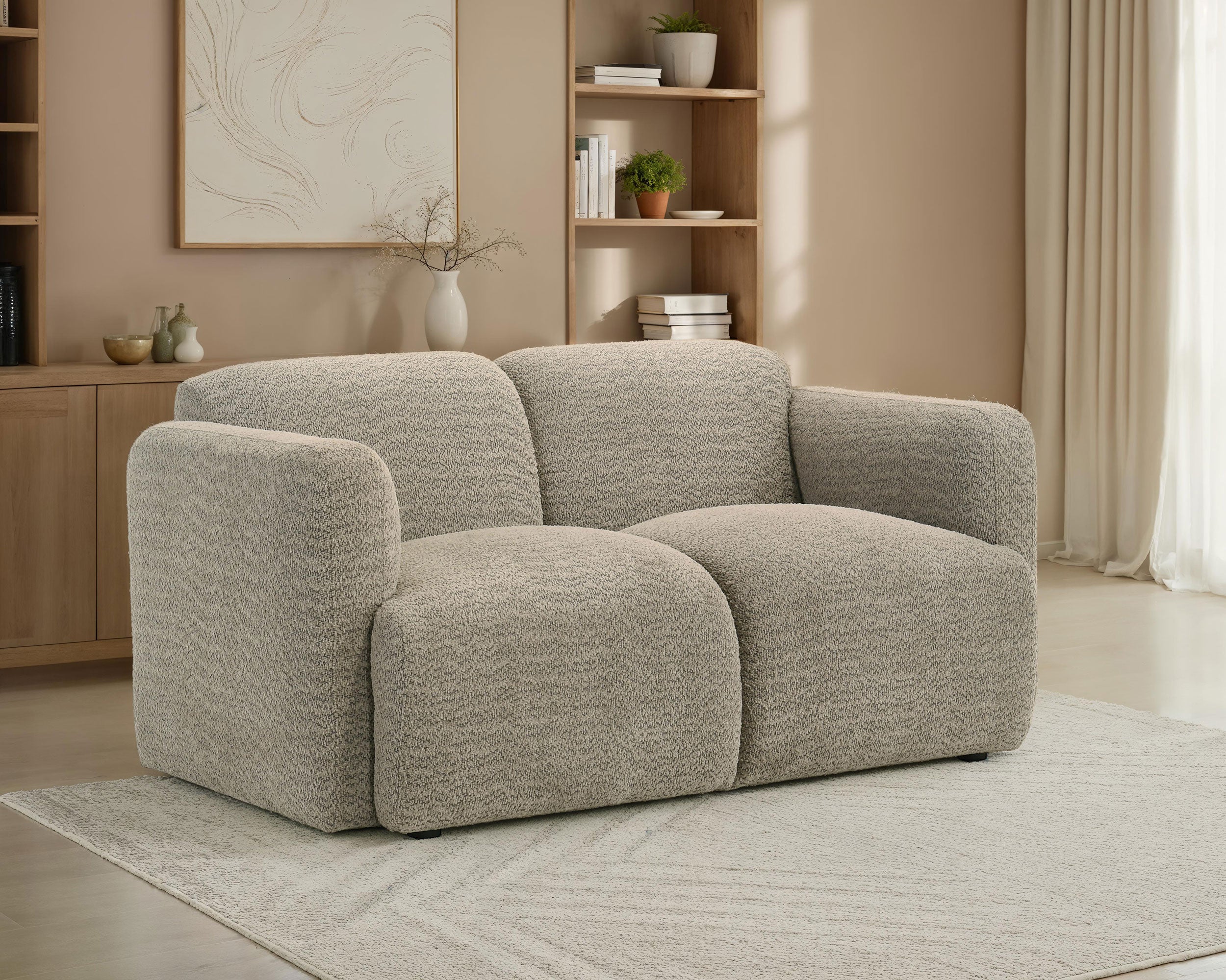 Dorset Contemporary Brown Textured Fabric Loveseat with Pocket Coil Seating