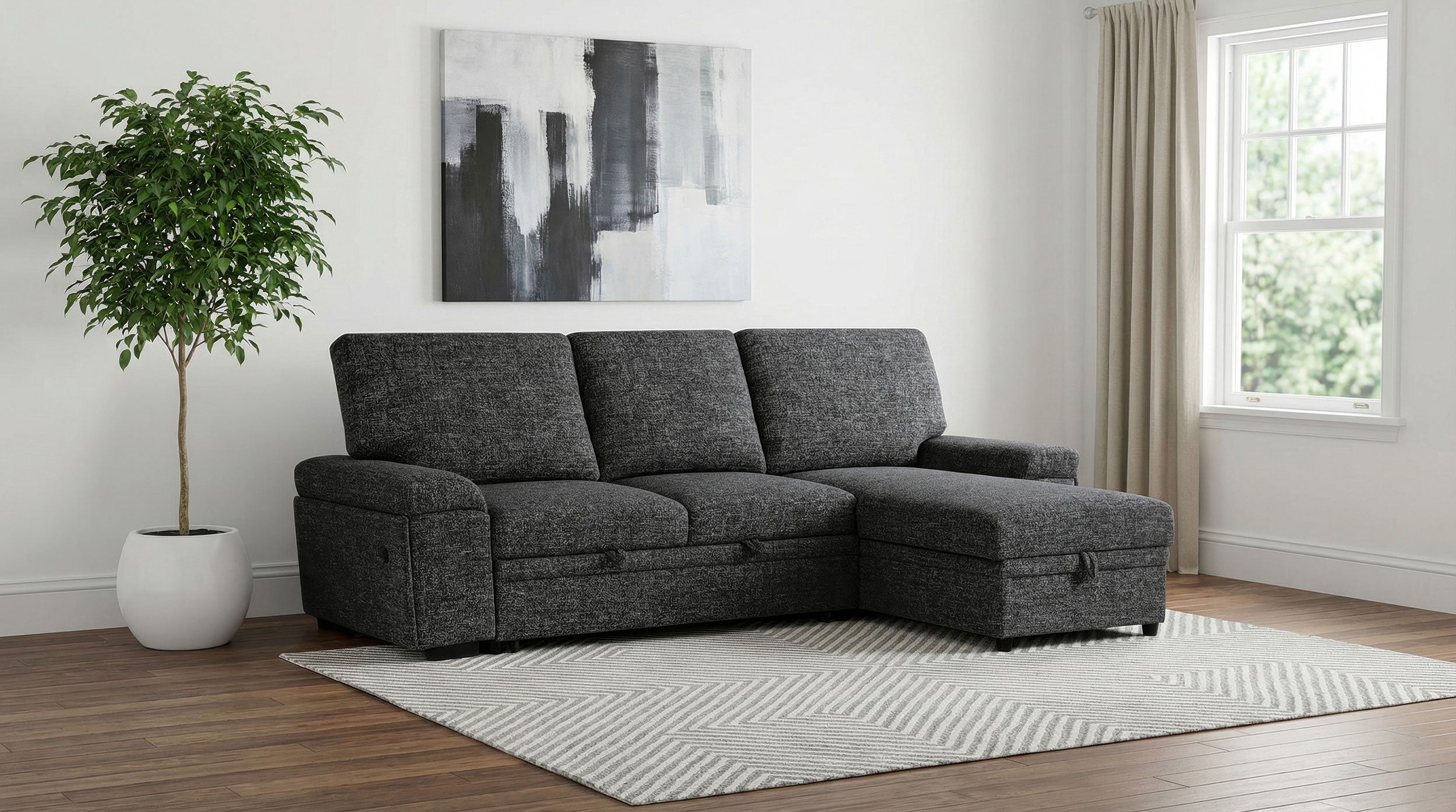 Demko Sleeper Sectional Sofa with Speaker & Storage Chaise