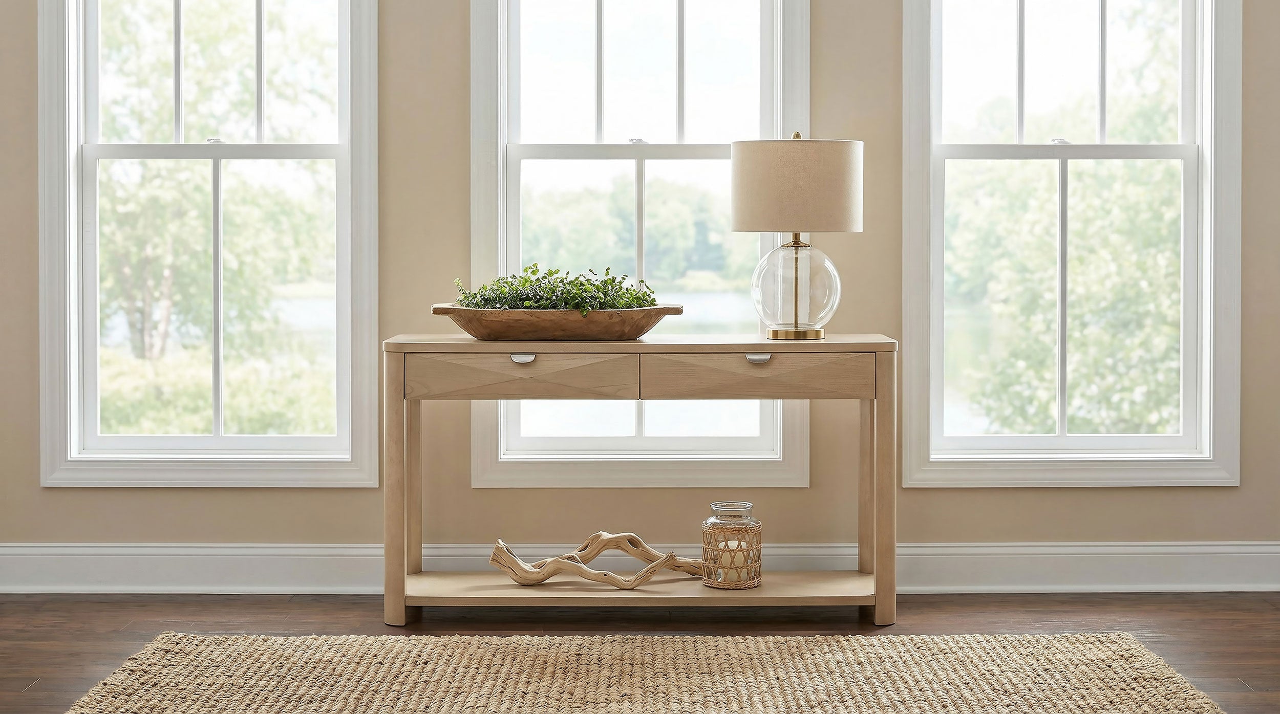 Marcelo Contemporary Faceted Drawer Golden Oak Sofa Console Table