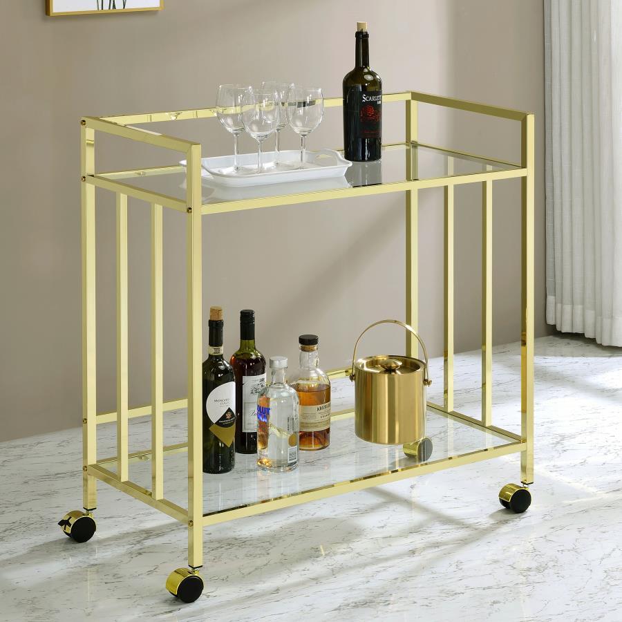 Cara 2-Tier Rectangular Glass Shelf Metal Bar Cart