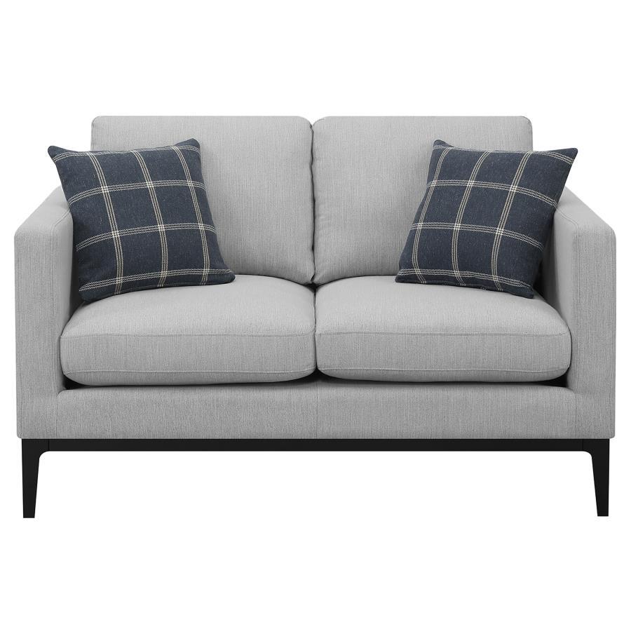Apperson Upholstered Track Arm Loveseat in Light Gray