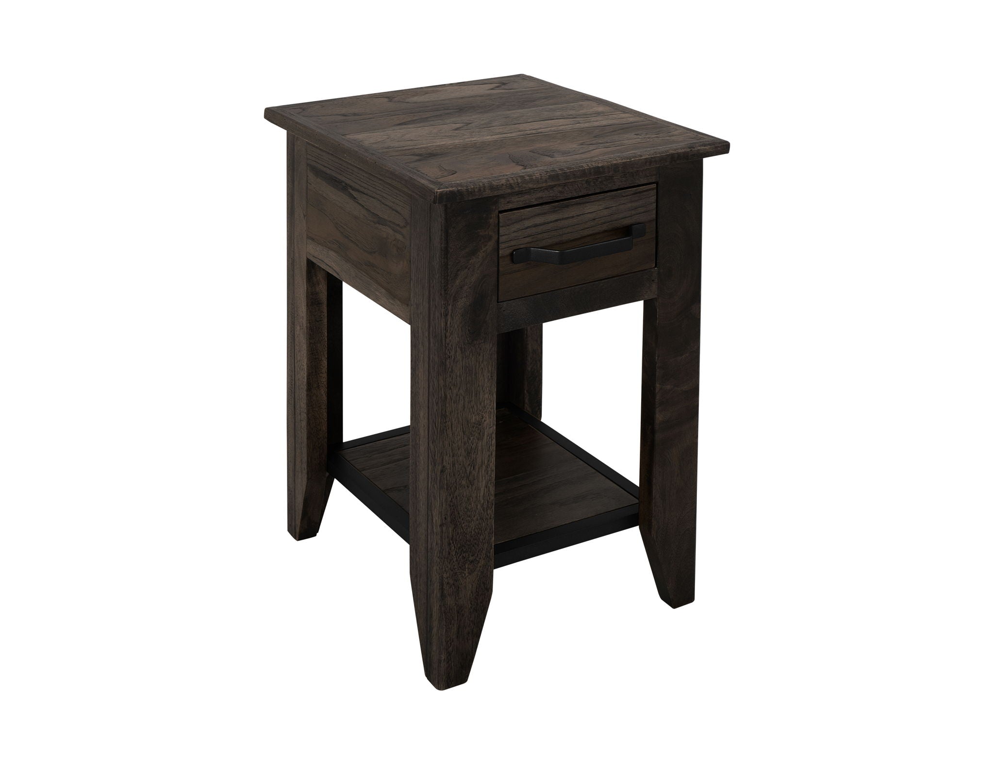Teak Chairside Table Oil Black – 1 Drawer